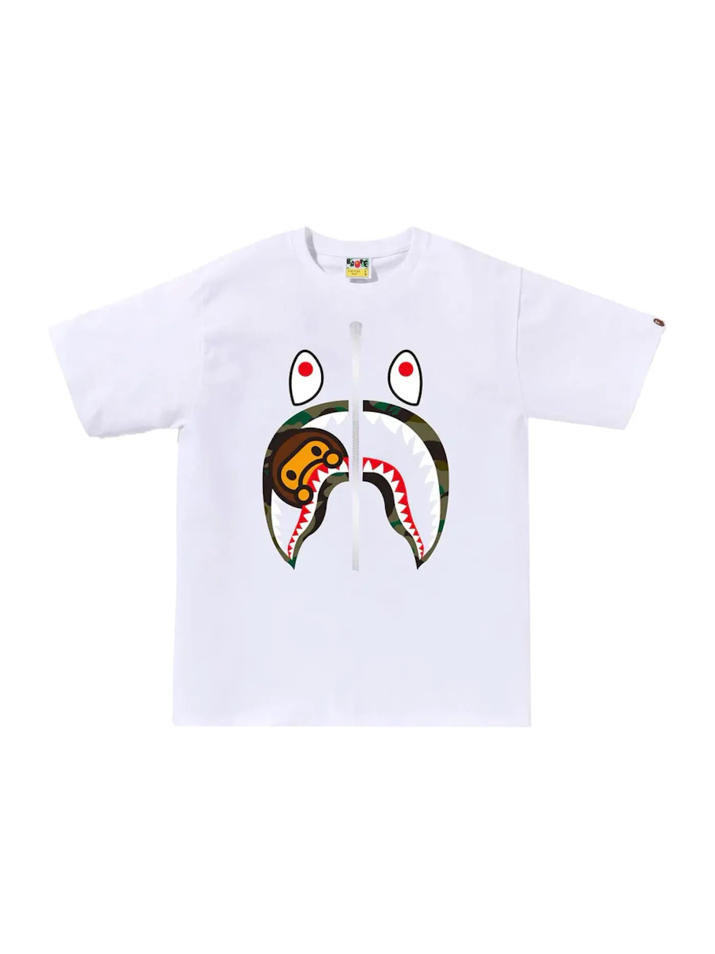 Мужская футболка с принтом BAPE 1st Camo Milo Shark Tee BAPE — изображение 1 из 1, белый/зеленый
