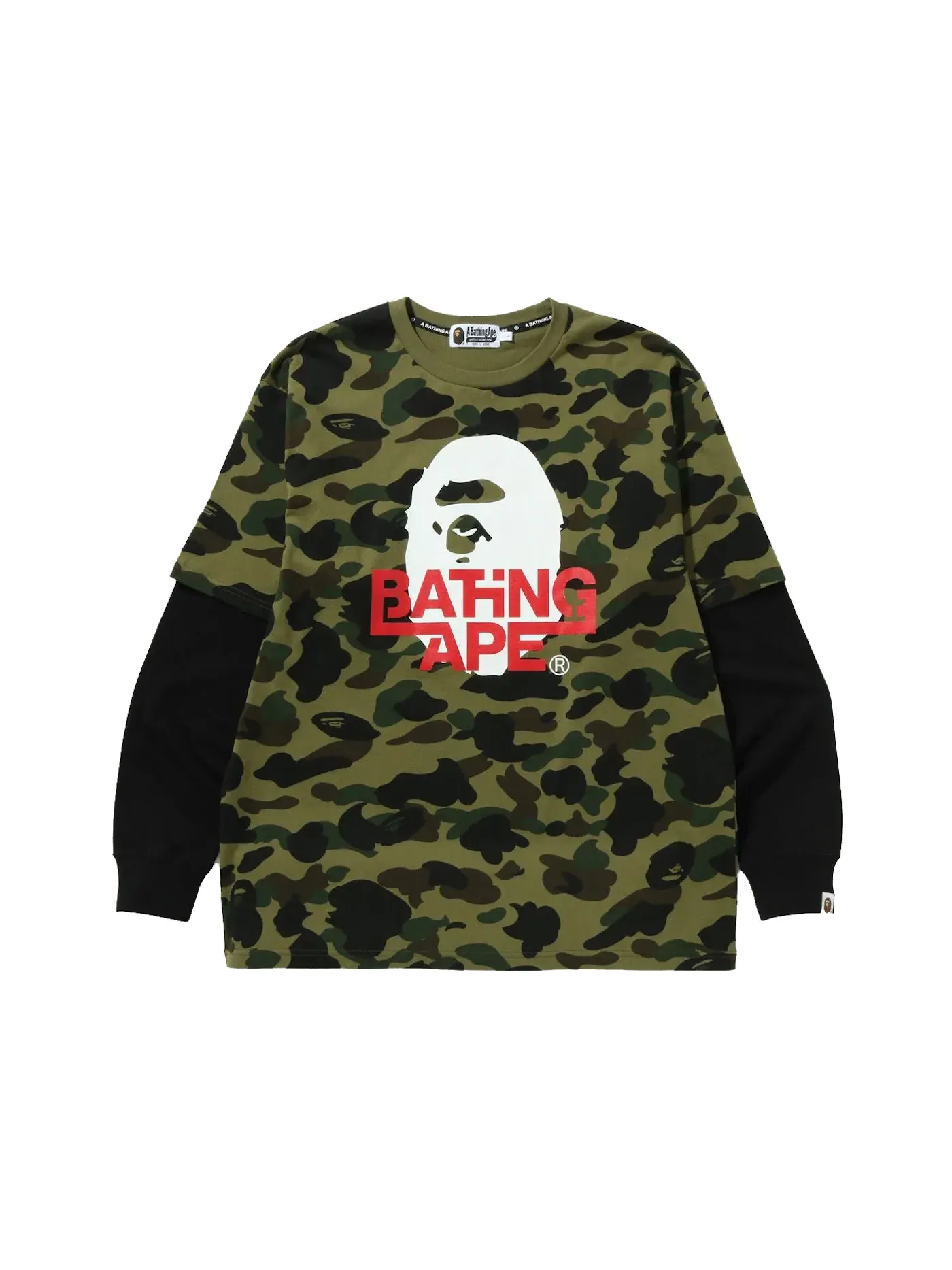 Мужская футболка с принтом BAPE 1st Camo Relaxed Fit Layered L/S Tee BAPE — изображение 1 из 1, зеленый