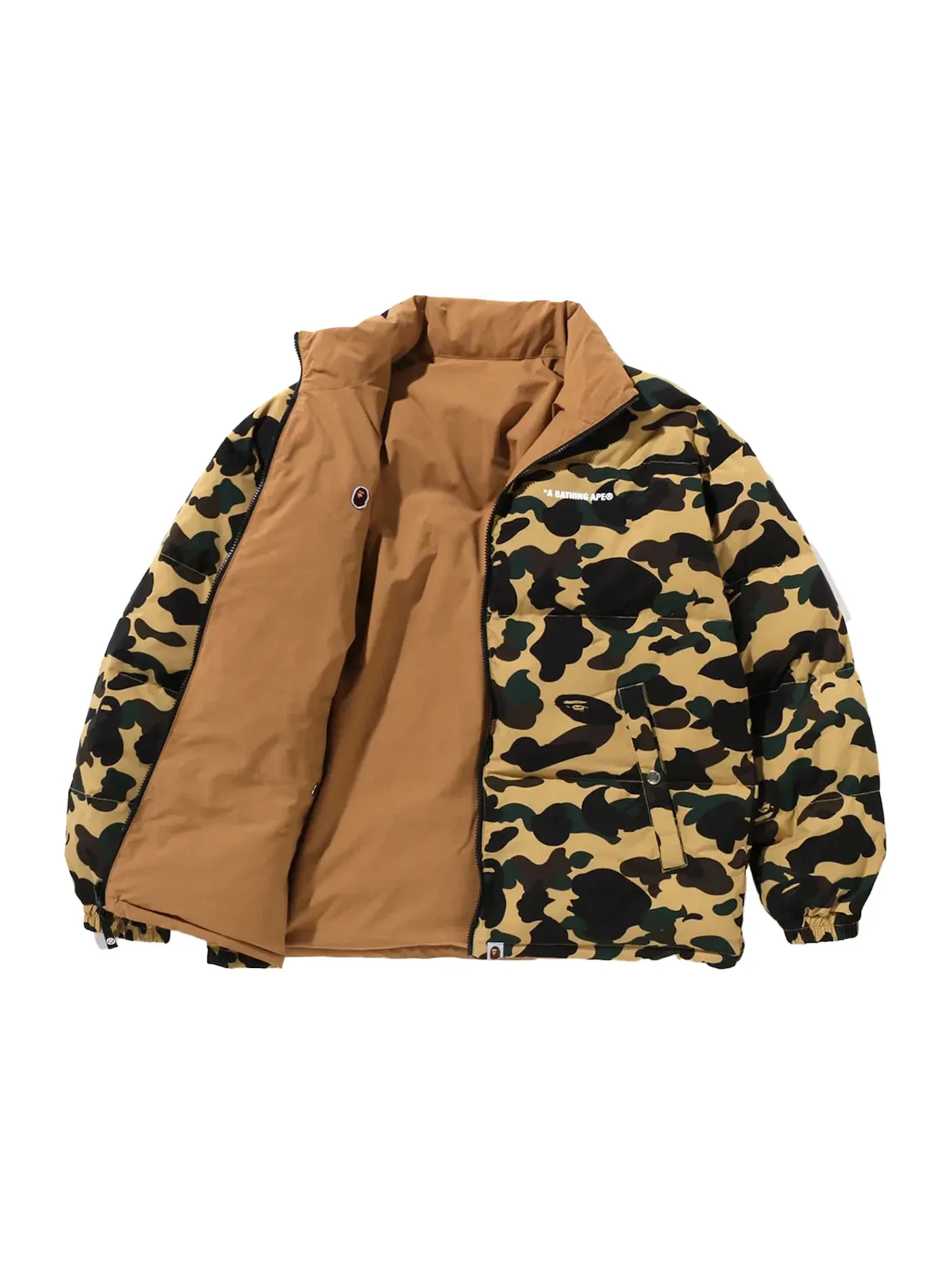 Мужская куртка с камуфляжным принтом BAPE 1st Camo Reversible Down Jacket — изображение 3 из 3, желтый