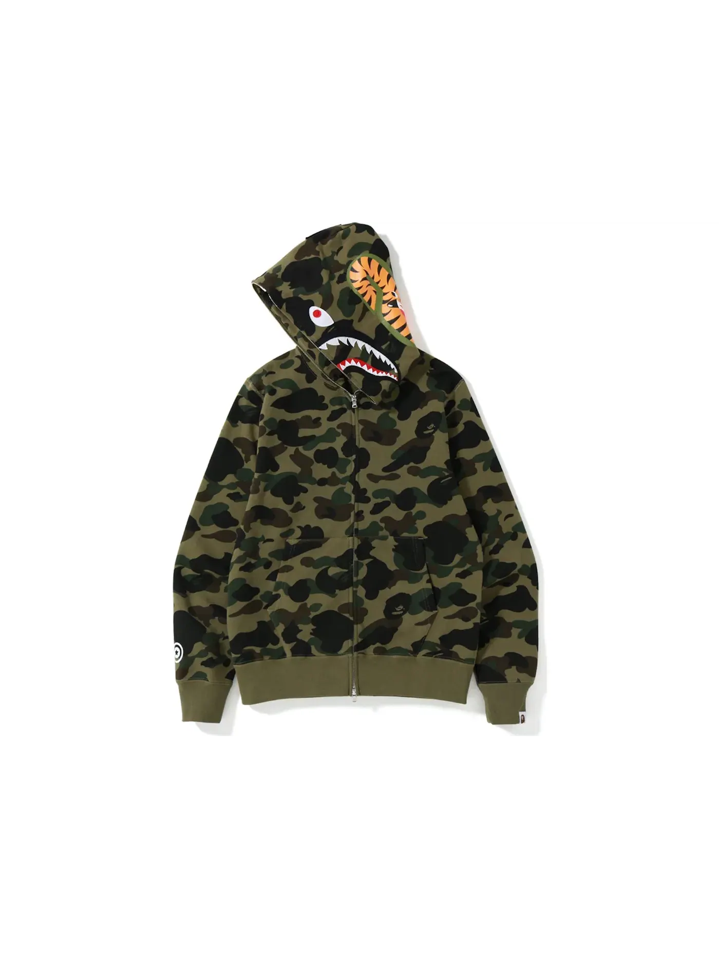 Мужская худи с камуфляжным принтом BAPE 1st Camo Screen Printed Shark Full Zip Hoodie BAPE — изображение 1 из 3, зеленый