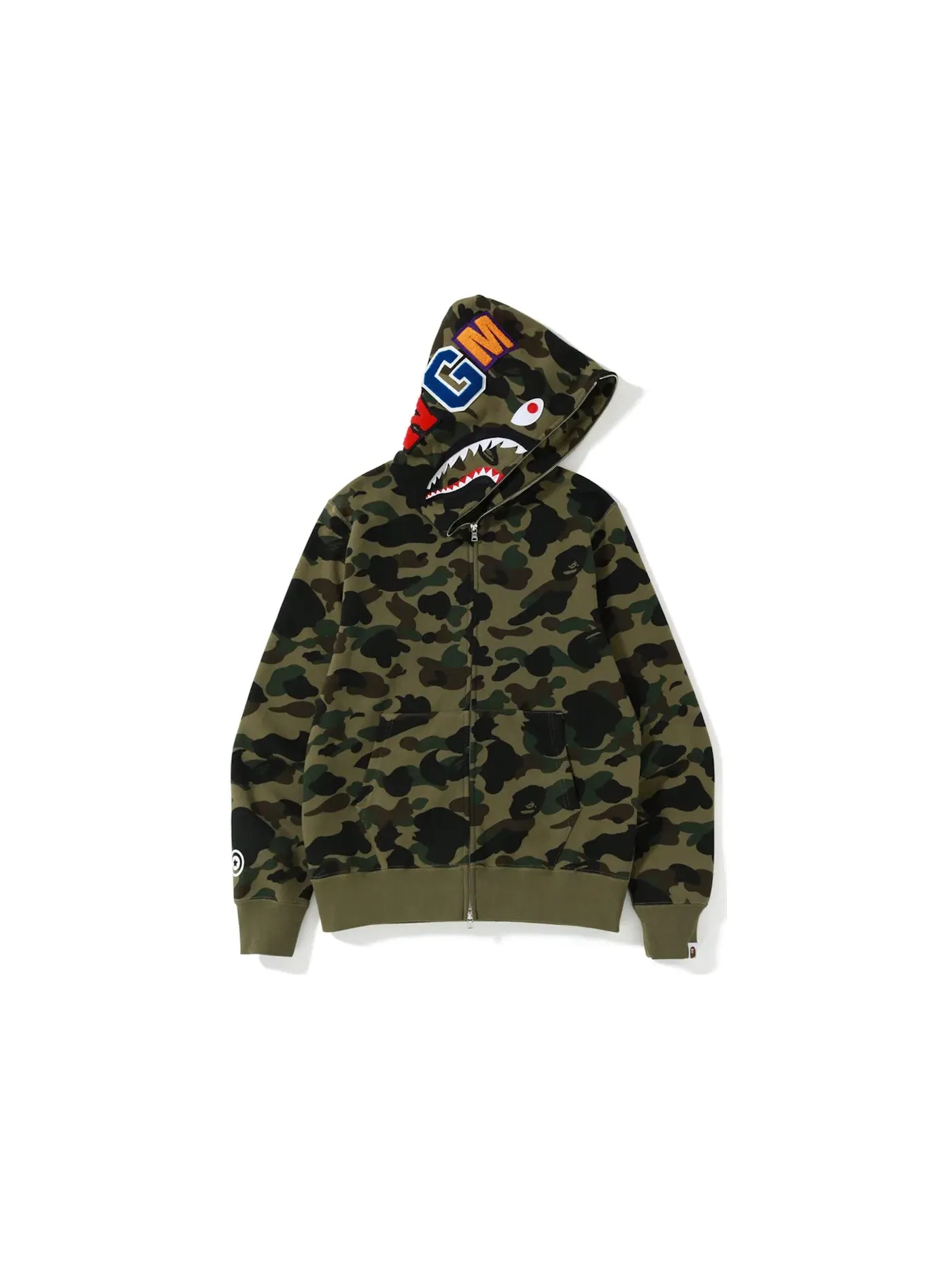 Мужская худи с камуфляжным принтом BAPE 1st Camo Screen Printed Shark Full Zip Hoodie BAPE — изображение 2 из 3, зеленый