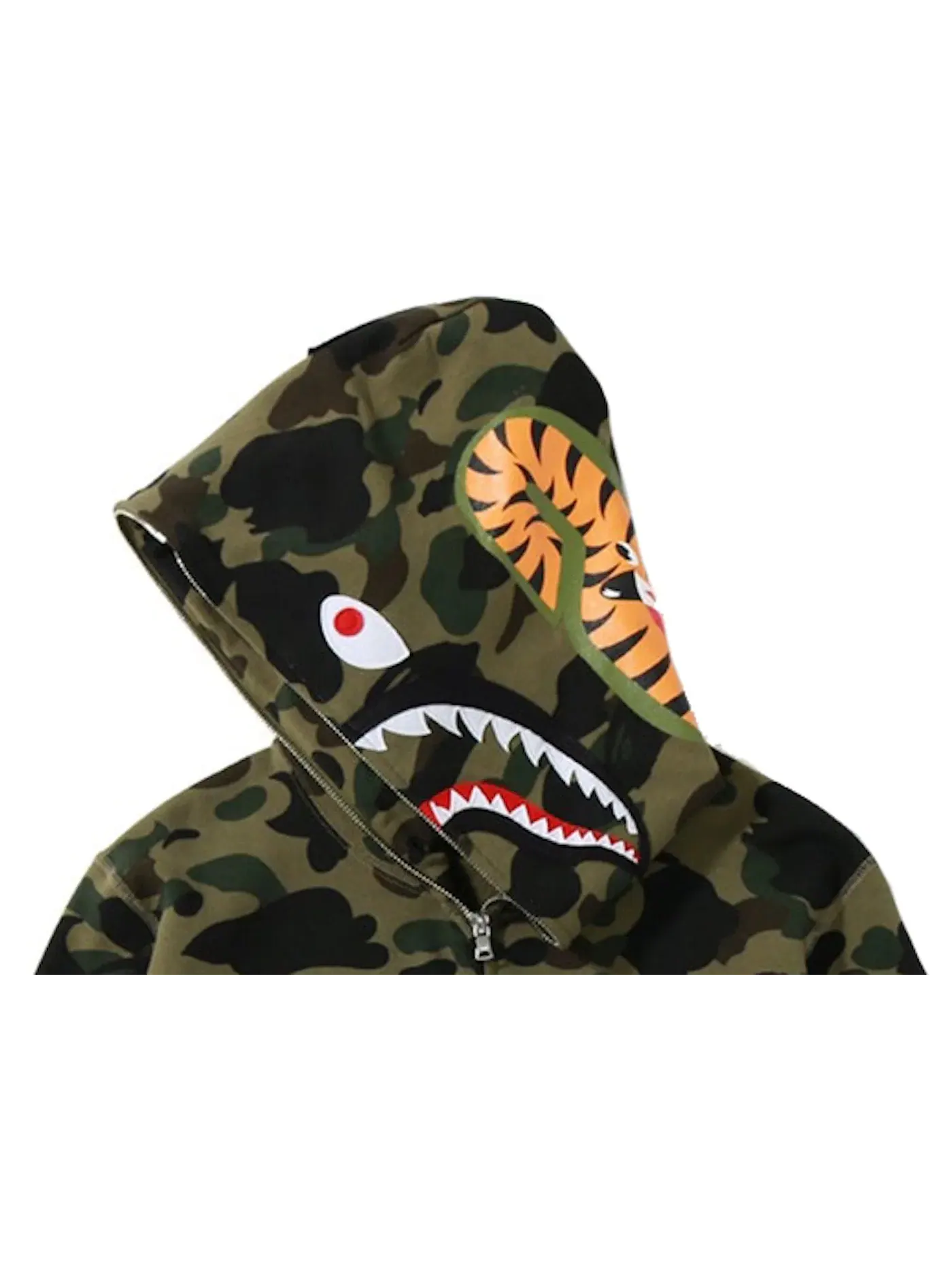 Мужская худи с камуфляжным принтом BAPE 1st Camo Screen Printed Shark Full Zip Hoodie BAPE — изображение 3 из 3, зеленый