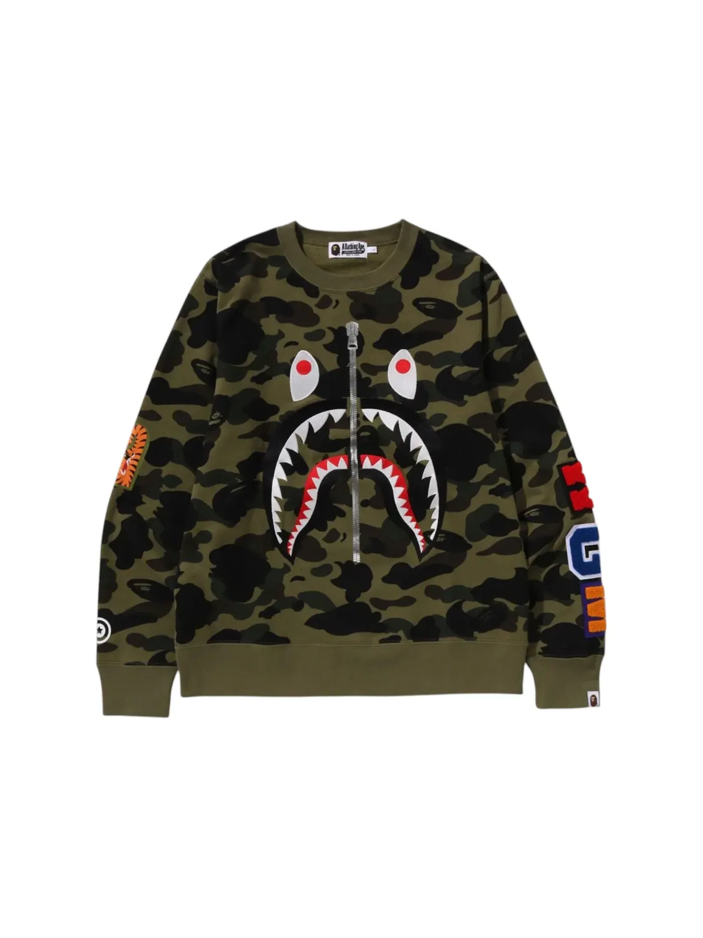 Мужской свитшот с камуфляжным принтом BAPE 1st Camo Shark Crewneck (SS25) BAPE — изображение 1 из 2, зеленый