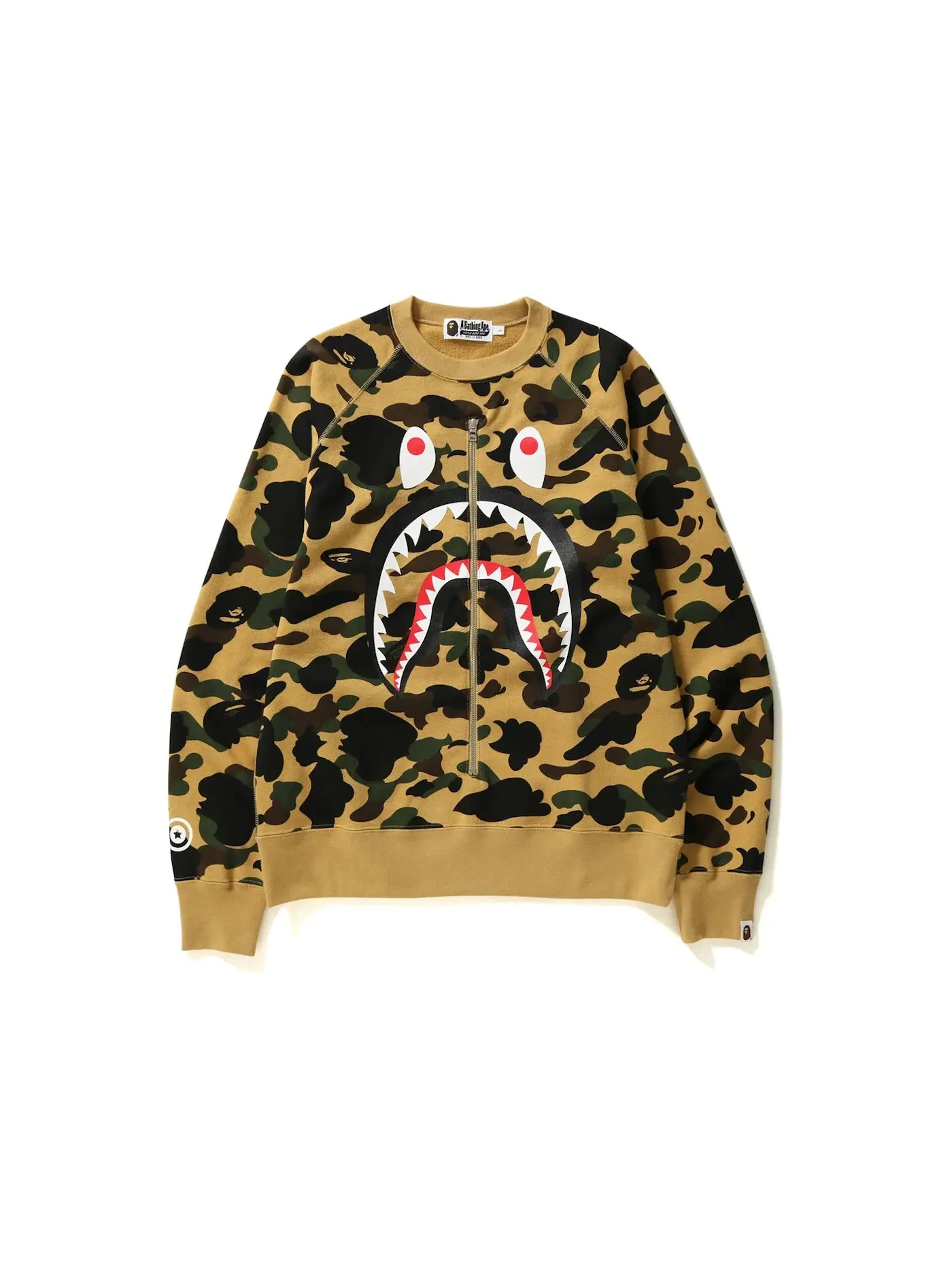 Мужской свитшот с принтом BAPE 1st Camo Metal Zip Shark Crewneck — изображение 1 из 2, желтый