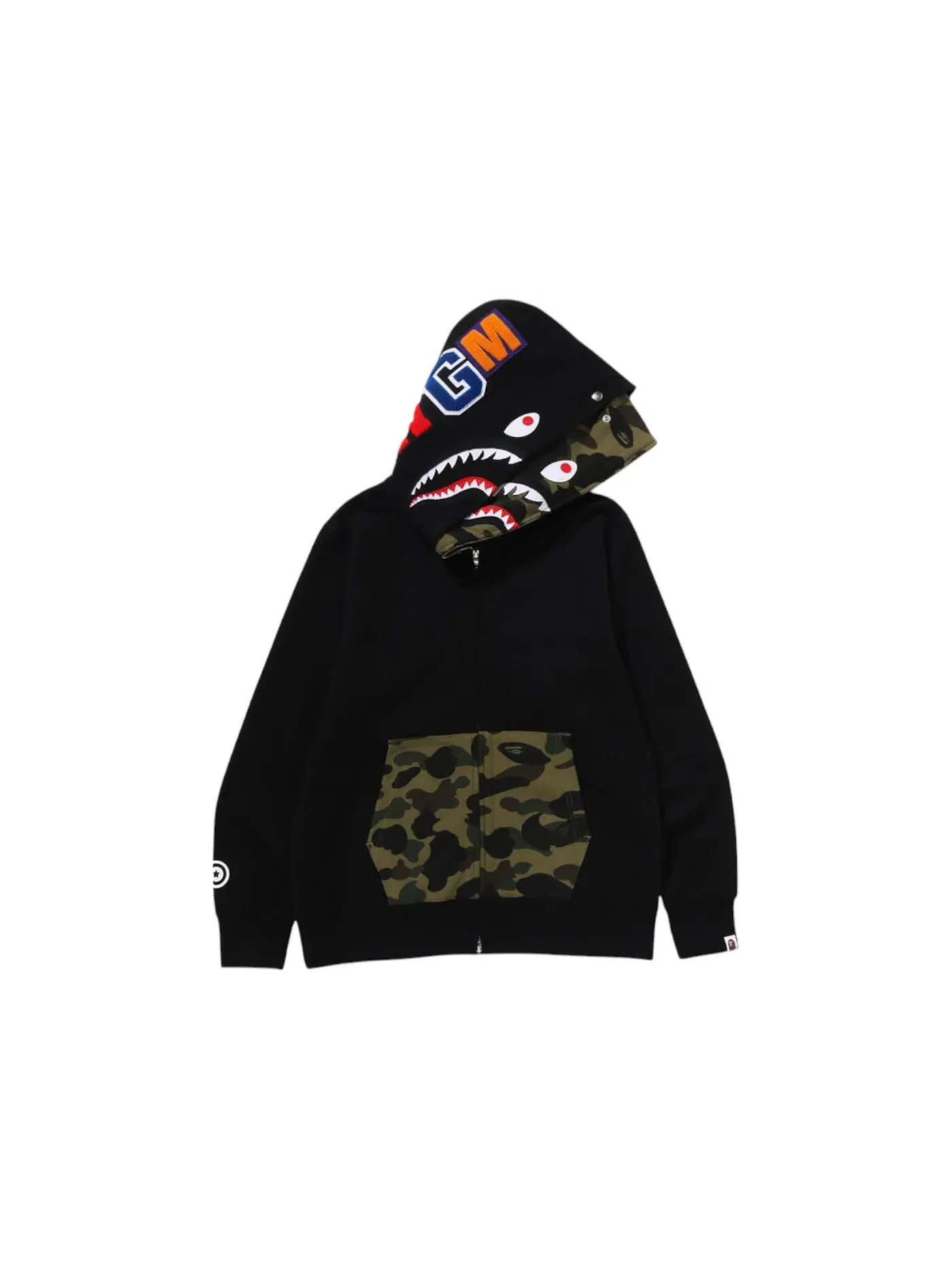 Мужская худи с капюшоном с принтом BAPE 1st Camo Shark Full Zip Double Hoodie BAPE — изображение 1 из 3, черный