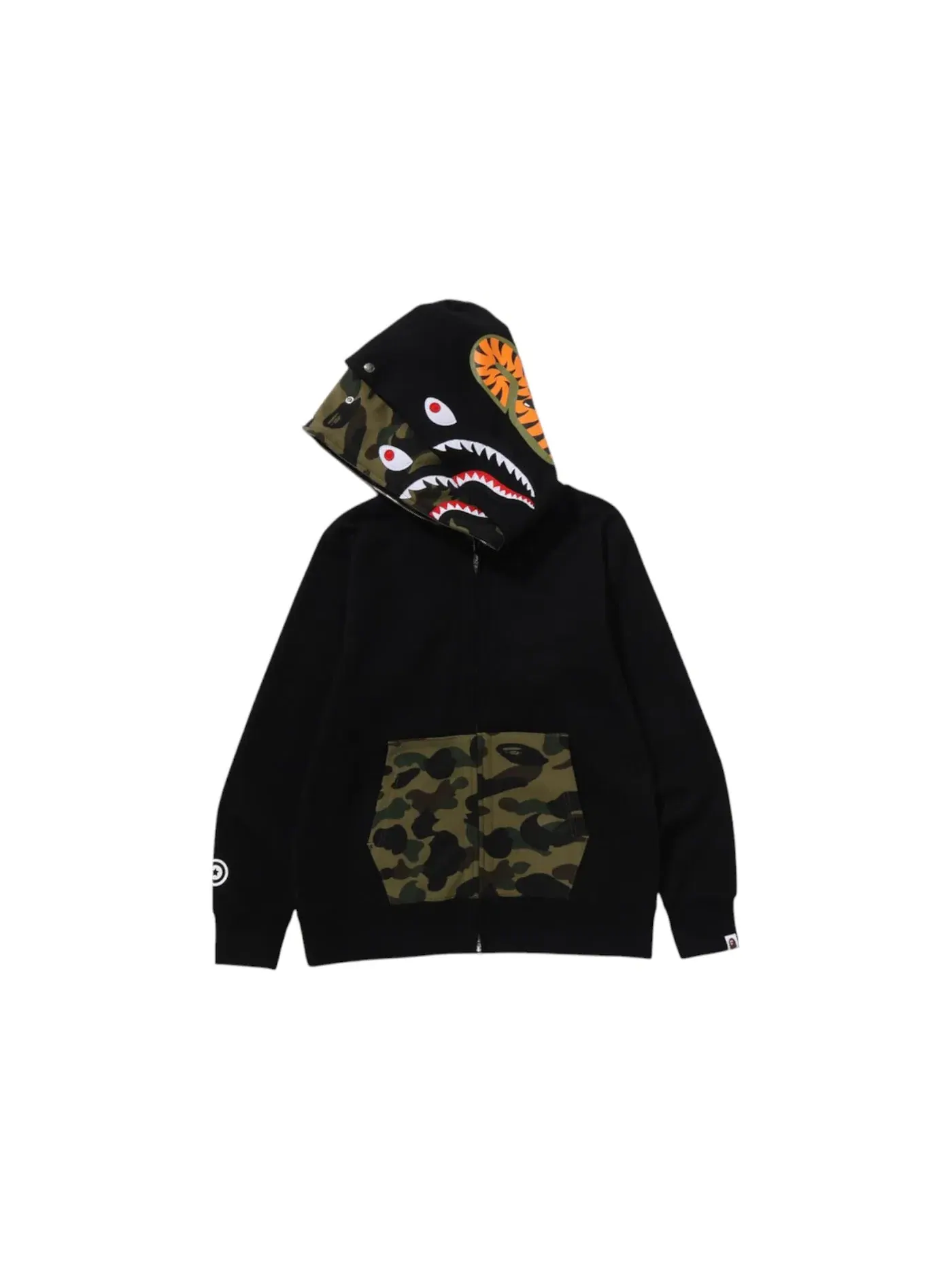 Мужская худи с капюшоном с принтом BAPE 1st Camo Shark Full Zip Double Hoodie BAPE — изображение 2 из 3, черный