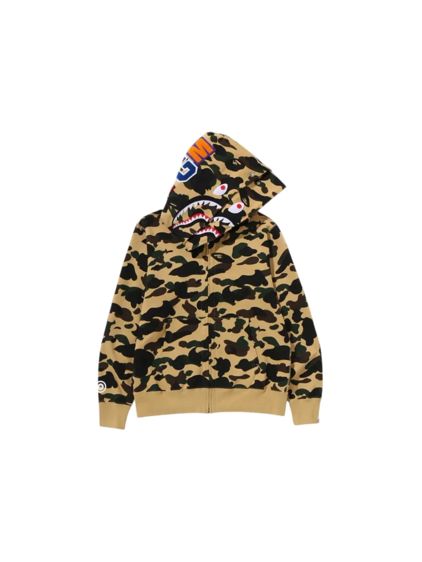 Мужская худи с камуфляжным принтом BAPE 1st Camo Shark Full Zip Double Hoodie — изображение 1 из 3, желтый