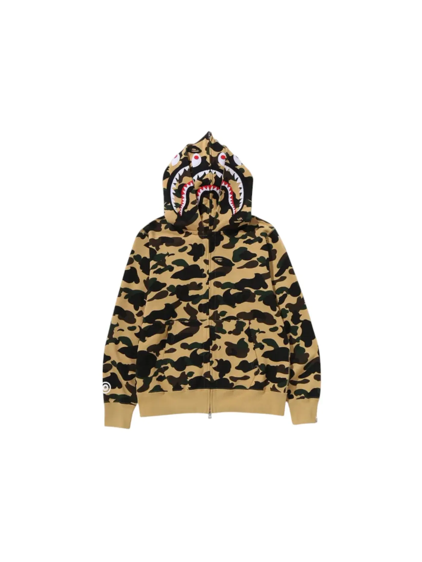 Мужская худи с камуфляжным принтом BAPE 1st Camo Shark Full Zip Double Hoodie — изображение 2 из 3, желтый