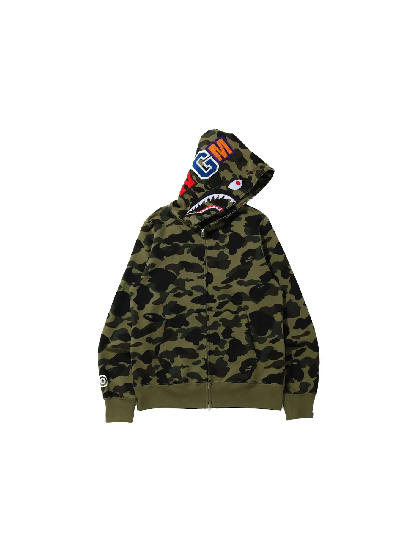 Мужская худи с принтом BAPE 1st Camo Shark Full Zip Hoodie (FW21) BAPE — изображение 1 из 2, зеленый