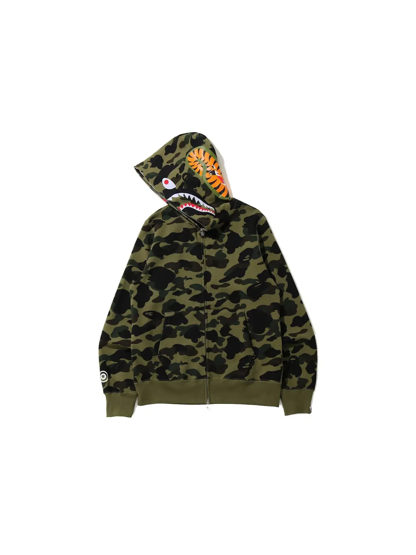 Мужская худи с принтом BAPE 1st Camo Shark Full Zip Hoodie (FW21) BAPE — изображение 2 из 2, зеленый