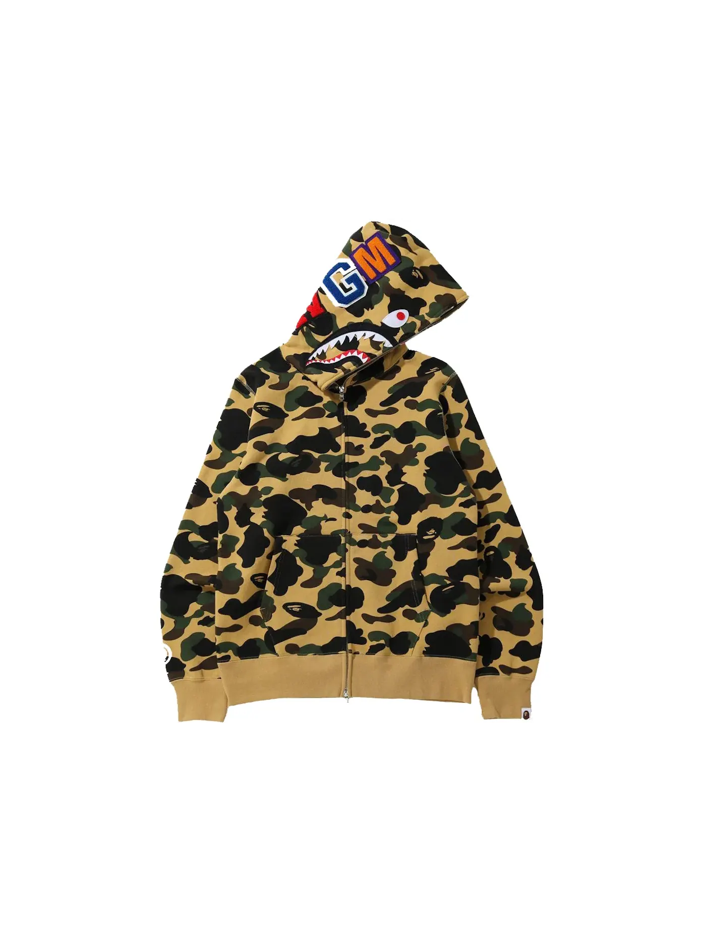 Мужская худи на молнии с камуфляжным принтом BAPE 1st Camo Shark Full Zip Hoodie — изображение 1 из 2, желтый