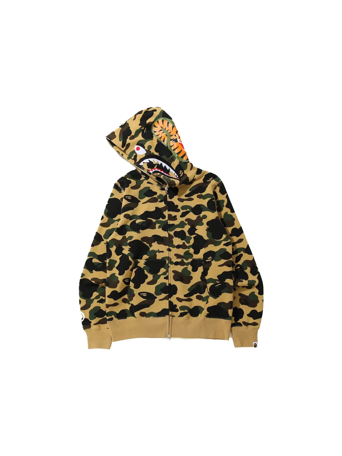 Мужская худи на молнии с камуфляжным принтом BAPE 1st Camo Shark Full Zip Hoodie — изображение 2 из 2, желтый
