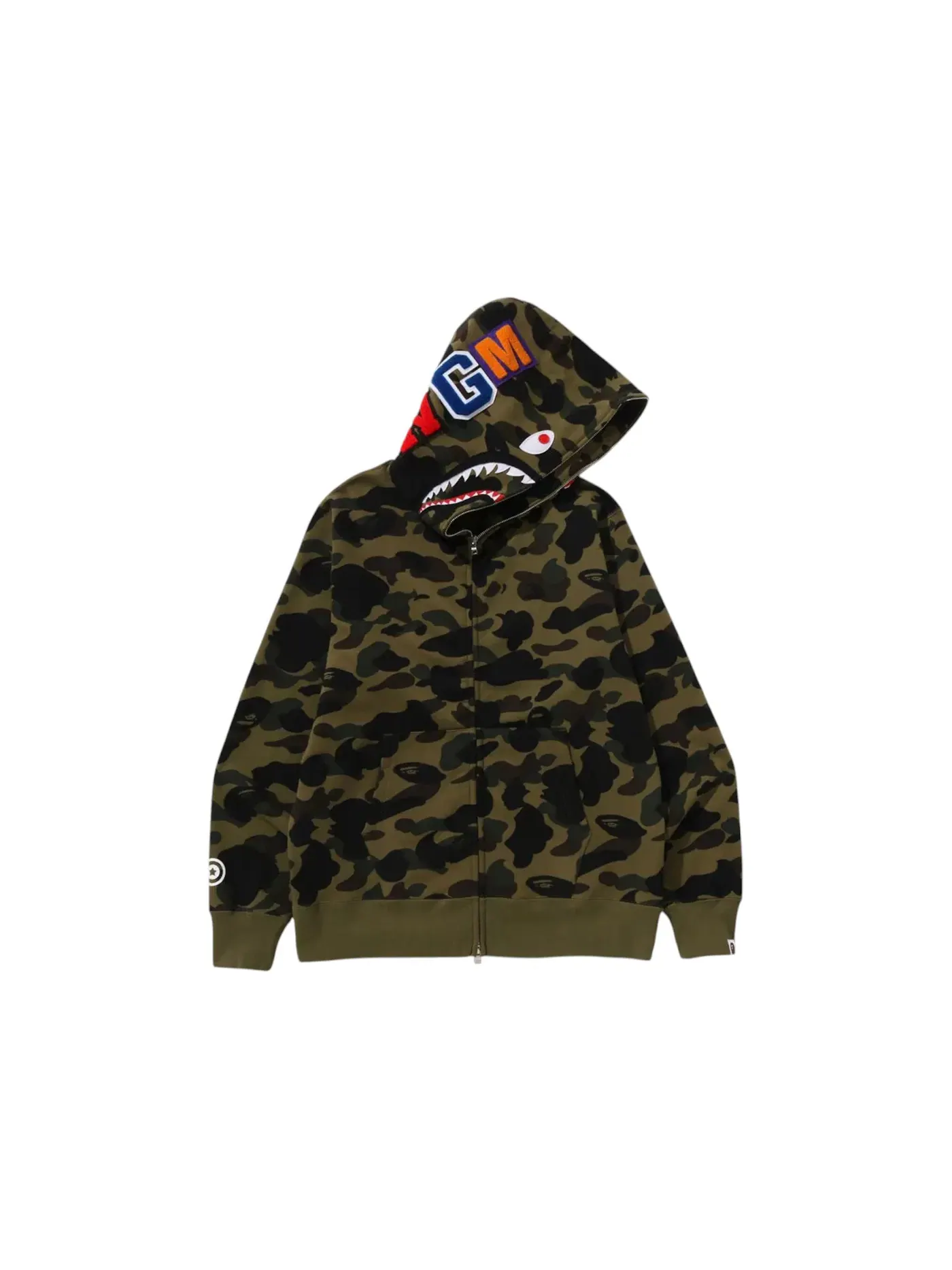 Мужское худи с камуфляжным принтом Shark Full Zip BAPE — изображение 1 из 1, зеленый