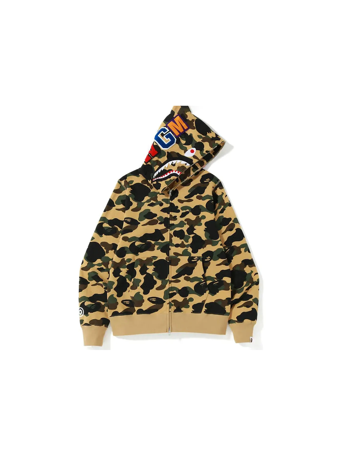 Мужская худи с принтом BAPE 1st Camo Shark Full Zip Hoodie (FW22) BAPE — изображение 1 из 2, желтый