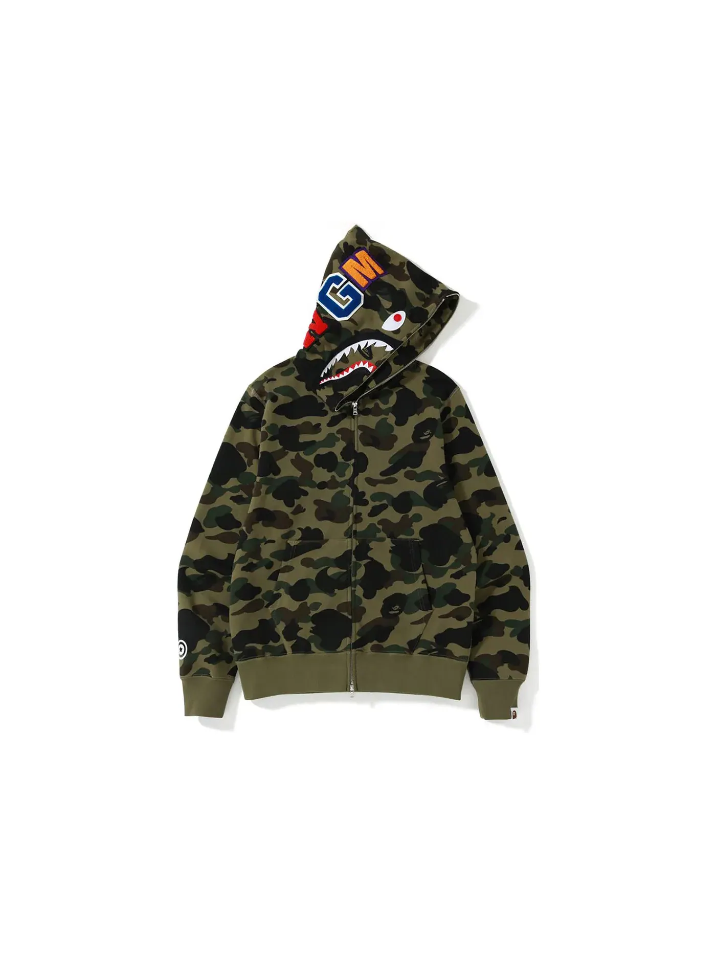 Мужская худи с камуфляжным принтом BAPE 1st Camo Shark Full Zip Hoodie — изображение 1 из 2, зеленый
