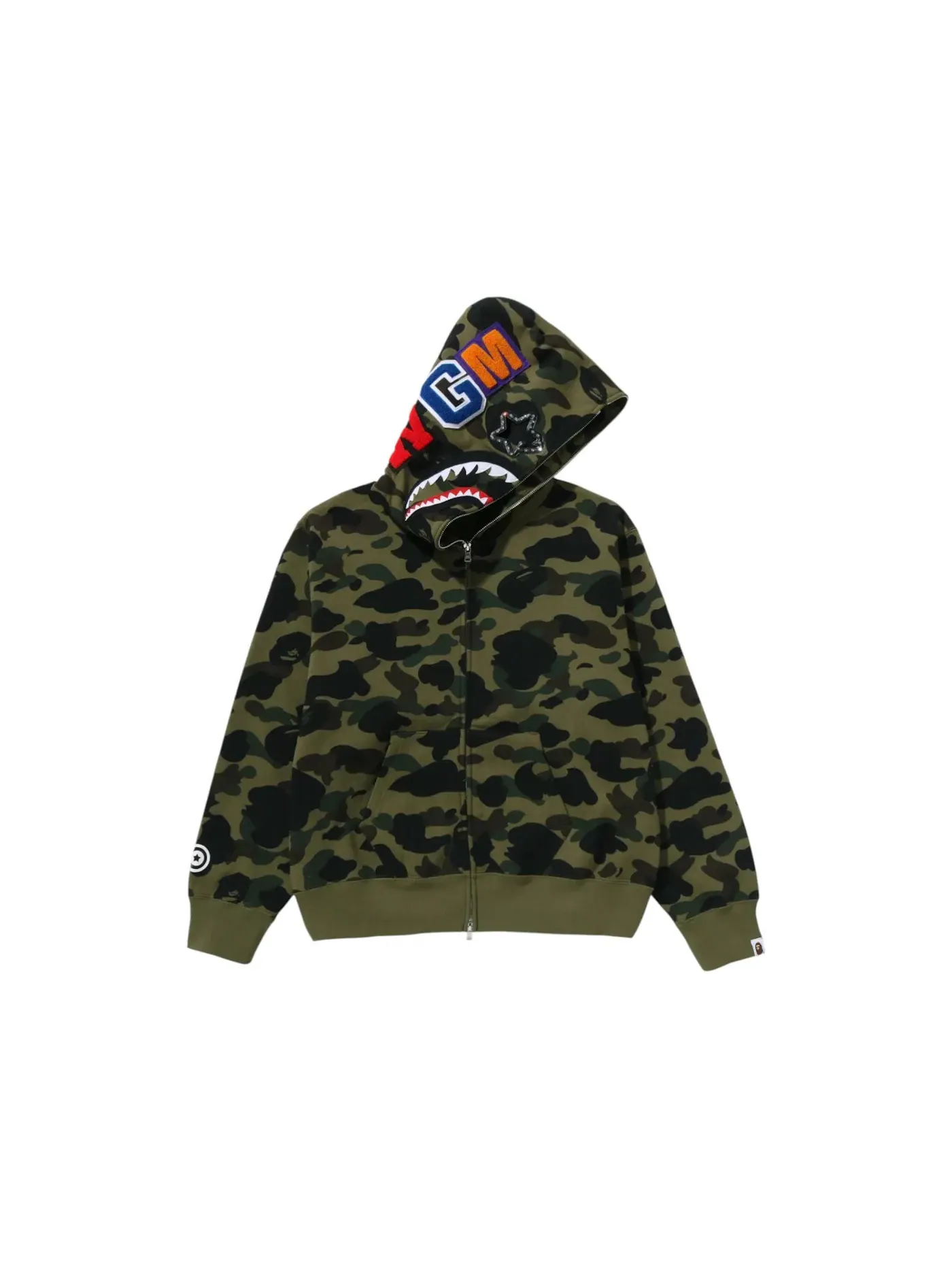 Мужская куртка-худи с камуфляжным принтом BAPE 1st Camo Shark Full Zip Hoodie (SS26) BAPE — изображение 1 из 1, зеленый