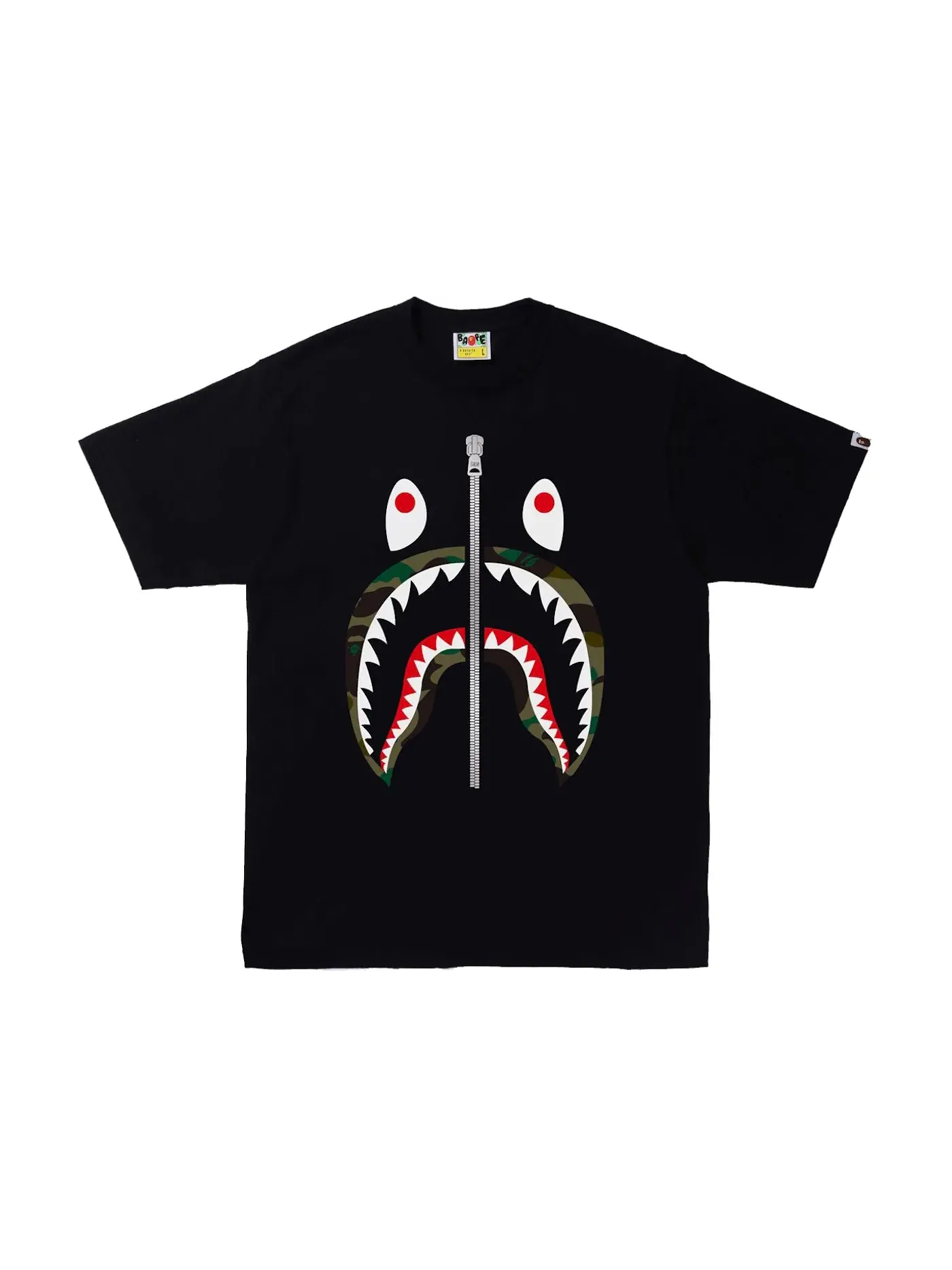 Мужская футболка с принтом BAPE 1st Camo Shark Tee (SS22) BAPE — изображение 1 из 1, черный/зеленый