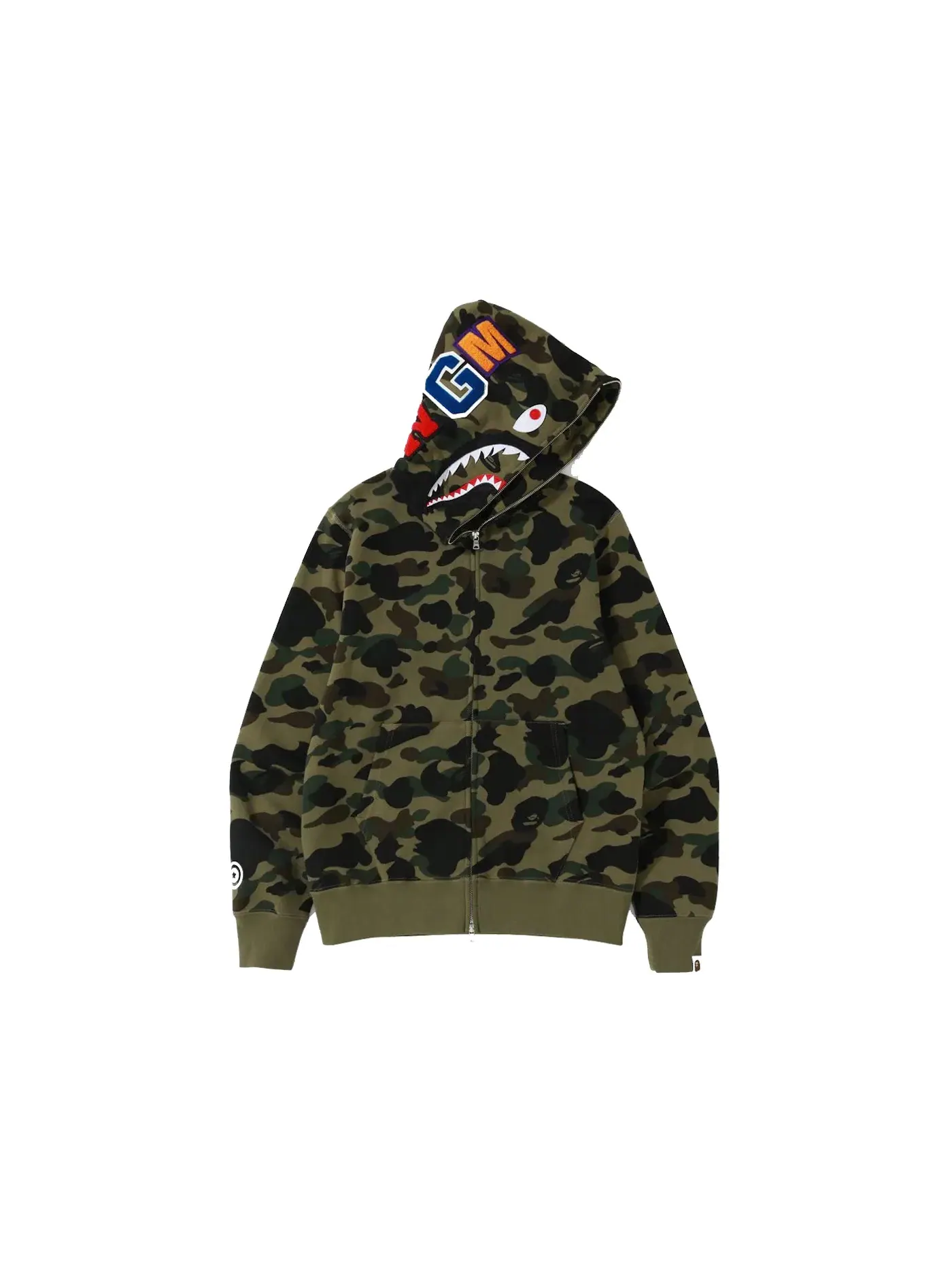 Мужская худи с принтом BAPE 1st Camo Shark WGM Full Zip Hoodie BAPE — изображение 1 из 2, зеленый