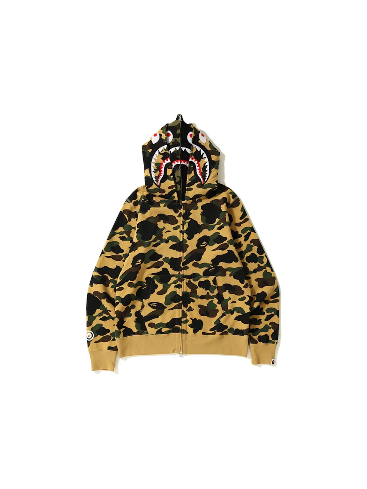 Мужская худи с камуфляжным принтом BAPE 1st Camo Shark Wide Full Zip Double Hoodie — изображение 1 из 2, желтый