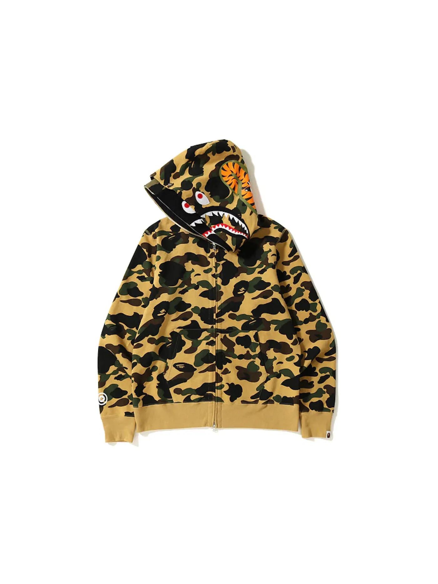 Мужская худи с камуфляжным принтом BAPE 1st Camo Shark Wide Full Zip Double Hoodie — изображение 2 из 2, желтый