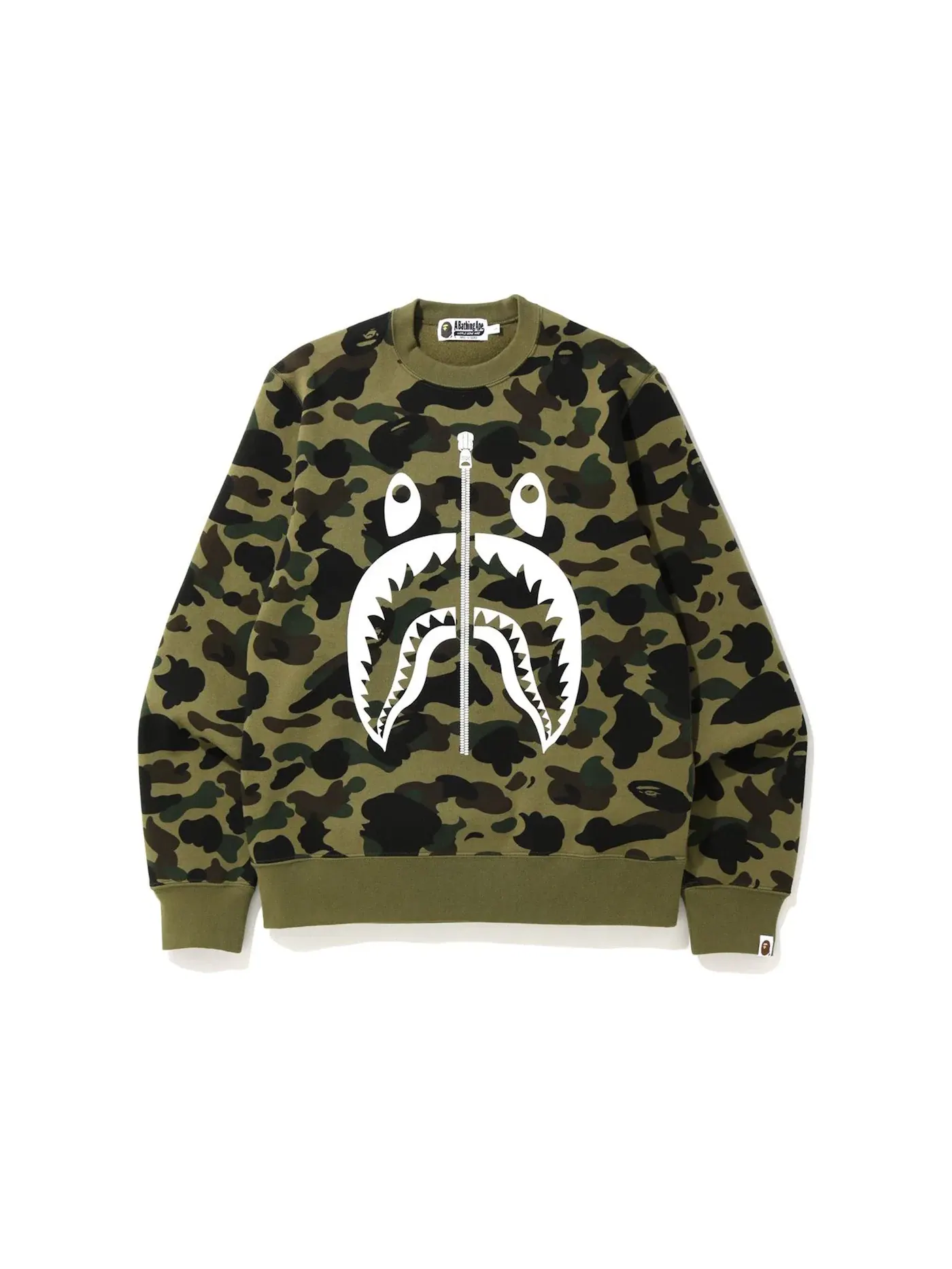 Мужской свитшот с камуфляжным принтом BAPE 1st Camo White Shark Crewneck — изображение 1 из 2, зеленый