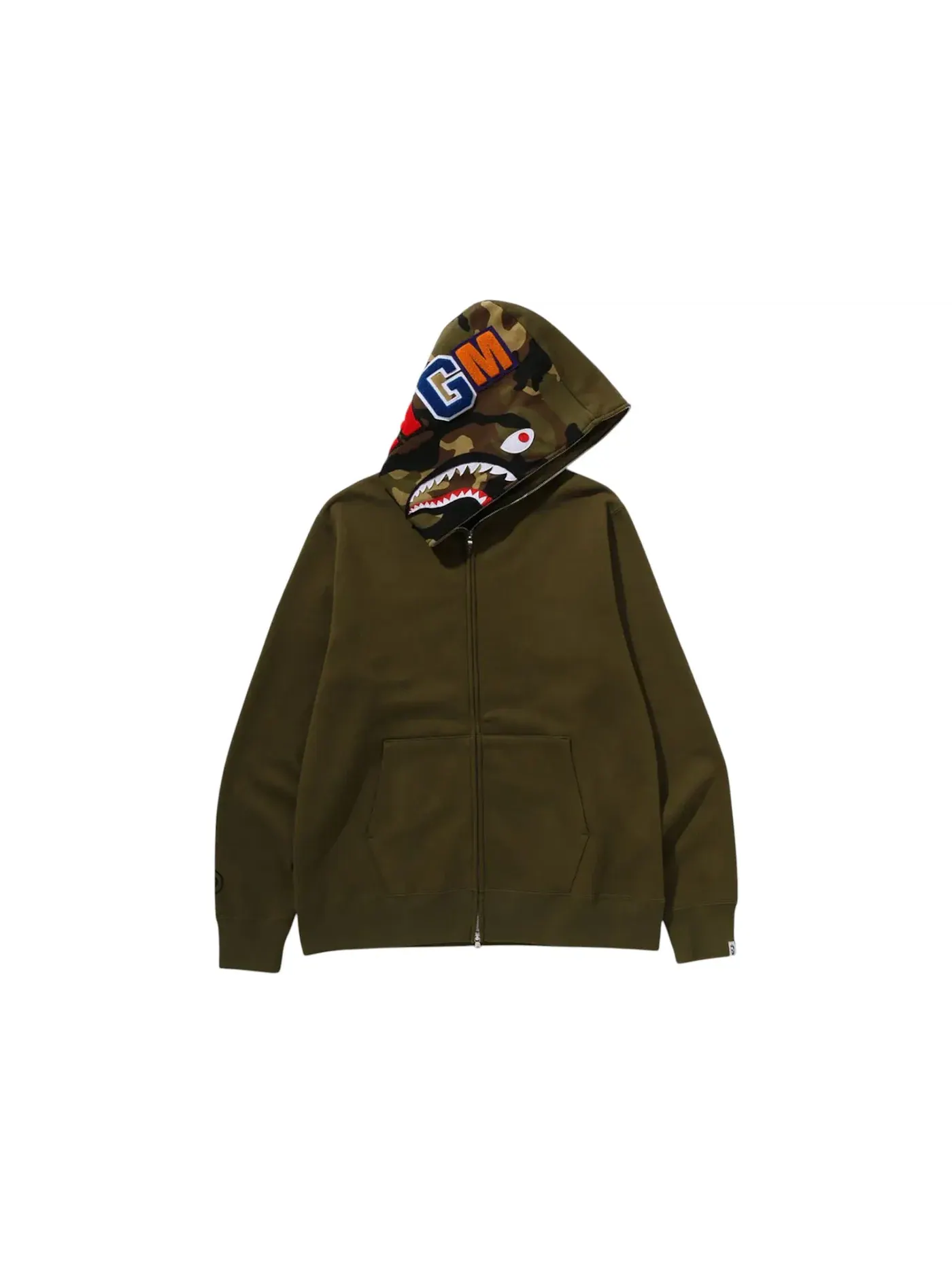 Мужская худи с принтом Shark BAPE, Olivedrab — изображение 2 из 3
