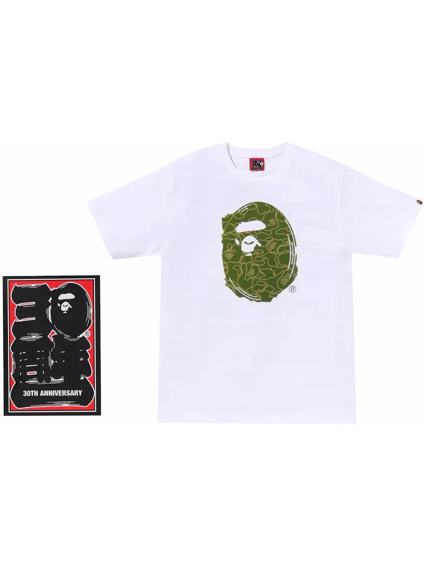 Мужская футболка с принтом BAPE 30th Anniversary I Tee BAPE — изображение 1 из 2, белый/зеленый
