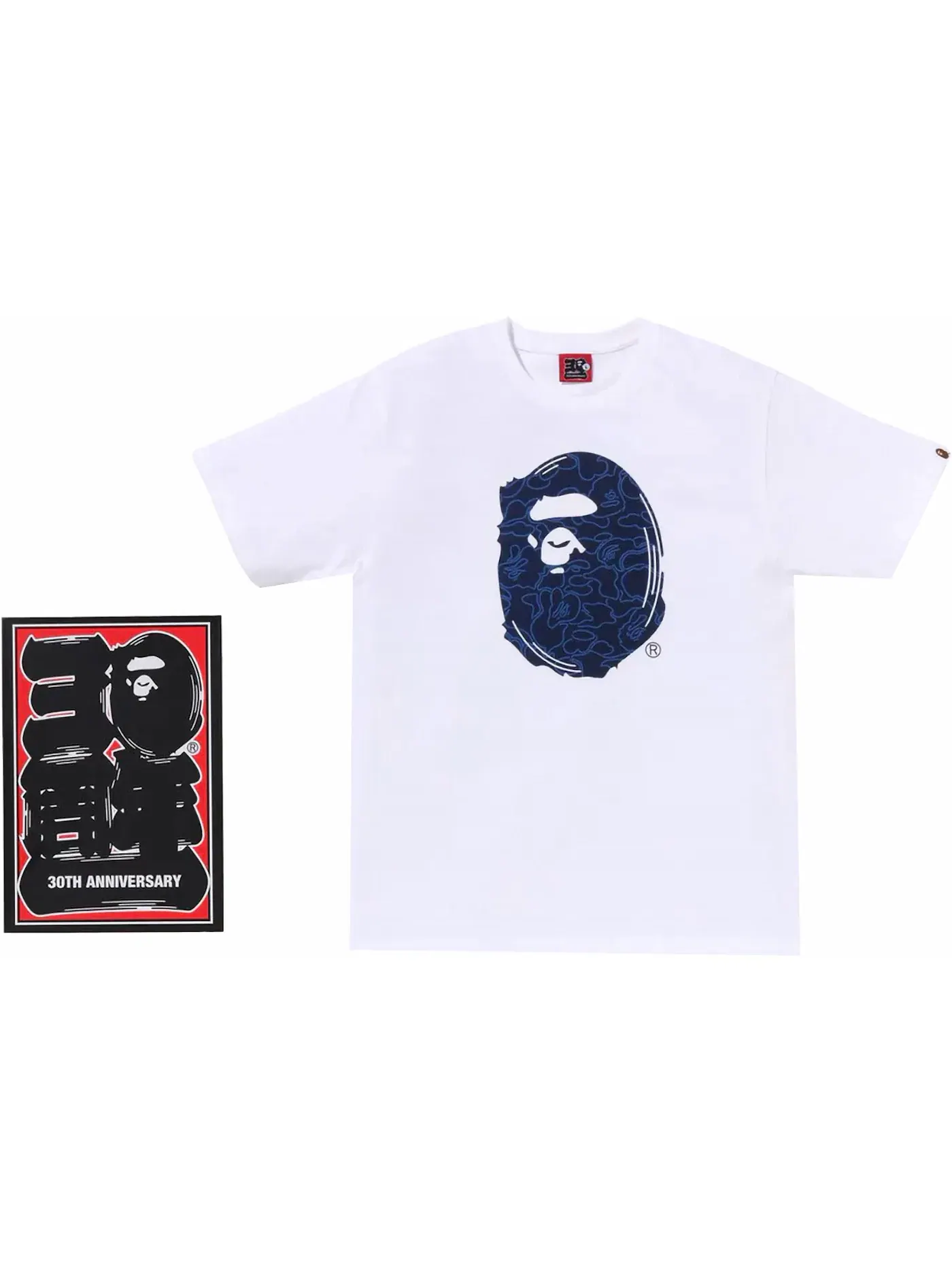 Мужская футболка с принтом BAPE 30th Anniversary I Tee BAPE — изображение 1 из 2, белый/темно-синий