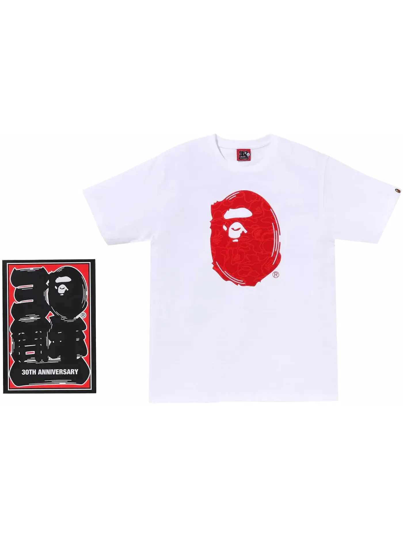 Мужская футболка с принтом BAPE 30th Anniversary I Tee BAPE — изображение 1 из 2, белый красный