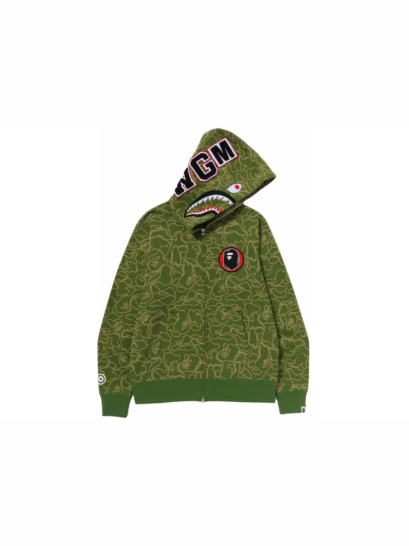 Мужская худи с принтом BAPE 30th Anniversary Line Camo Shark Full Zip Hoodie BAPE — изображение 1 из 3, зеленый