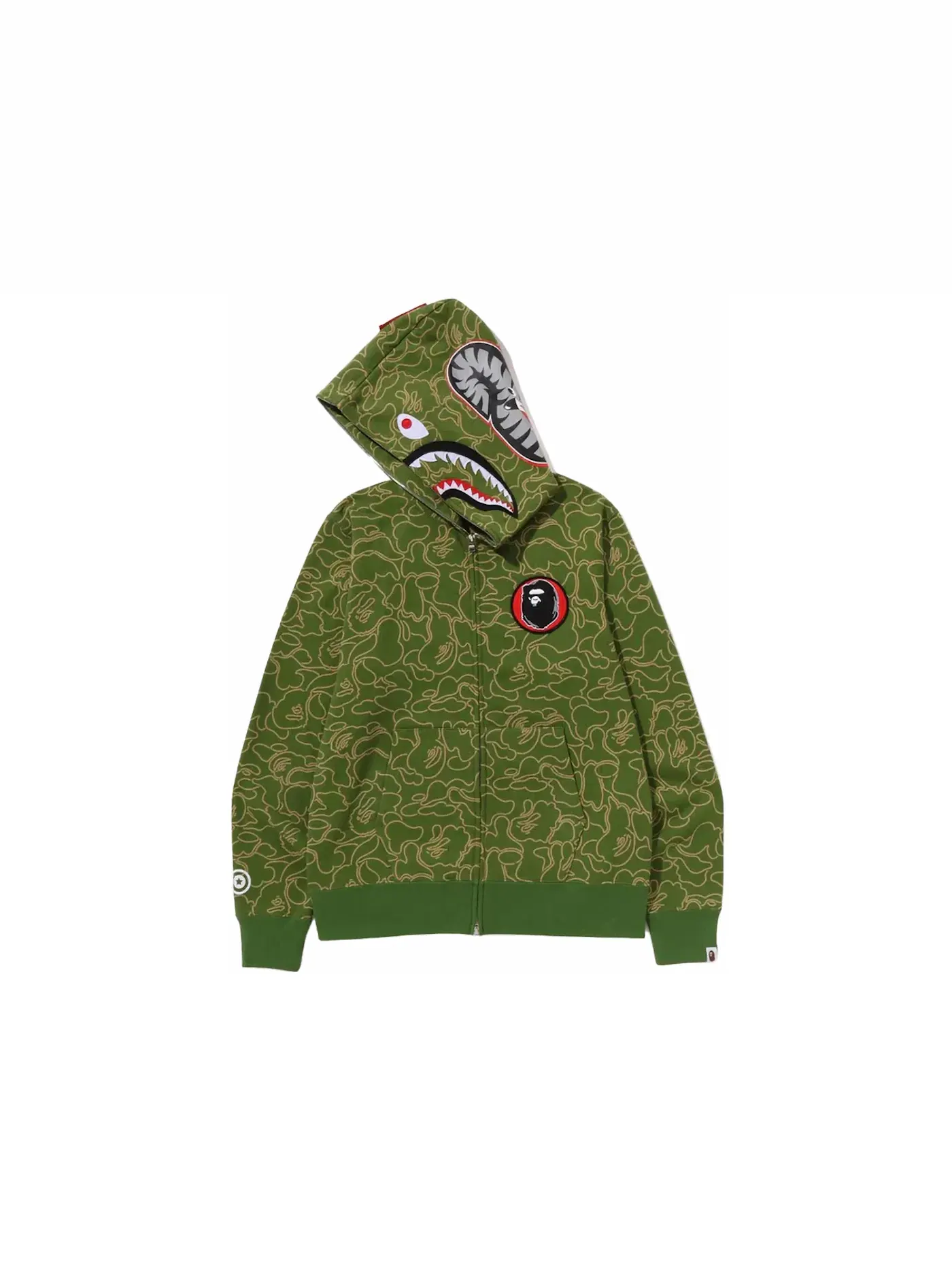 Мужская худи с принтом BAPE 30th Anniversary Line Camo Shark Full Zip Hoodie BAPE — изображение 2 из 3, зеленый