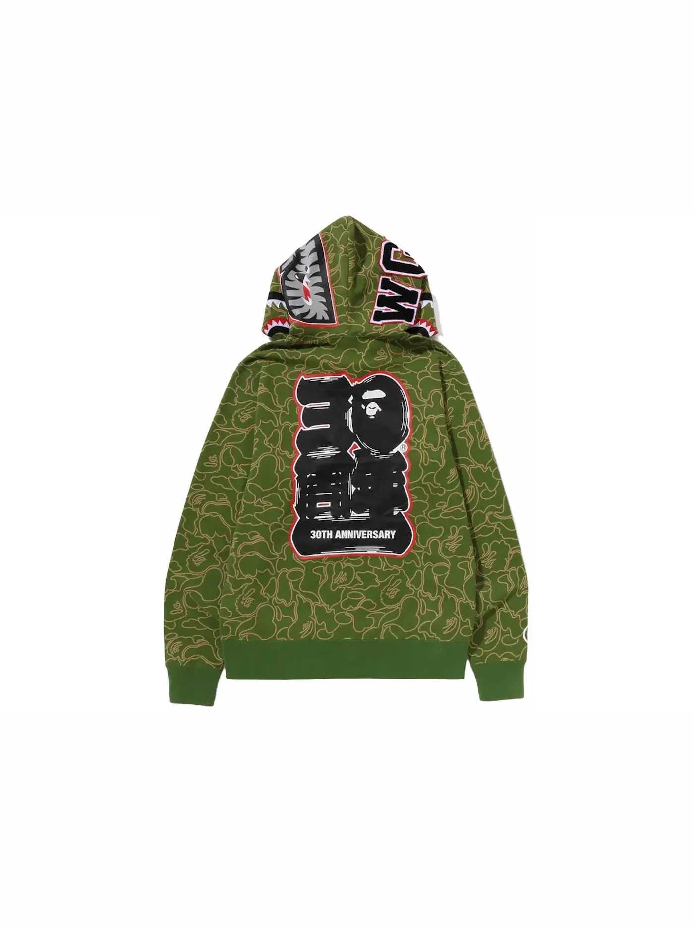 Мужская худи с принтом BAPE 30th Anniversary Line Camo Shark Full Zip Hoodie BAPE — изображение 3 из 3, зеленый