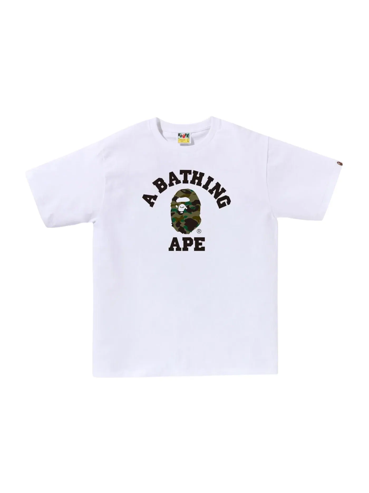 Мужская футболка с принтом BAPE A Bathing Ape 1st Camo College Tee BAPE — изображение 1 из 1, белый/зеленый