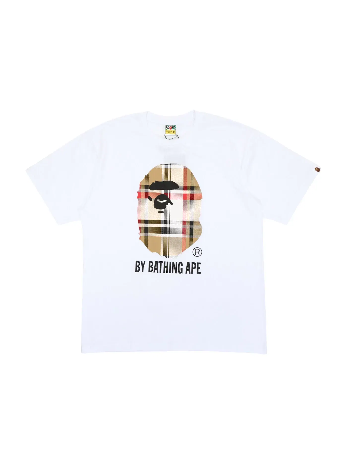 Мужская футболка с принтом A Bathing Ape Check by Bathing Tee BAPE — изображение 1 из 5, белый/бежевый