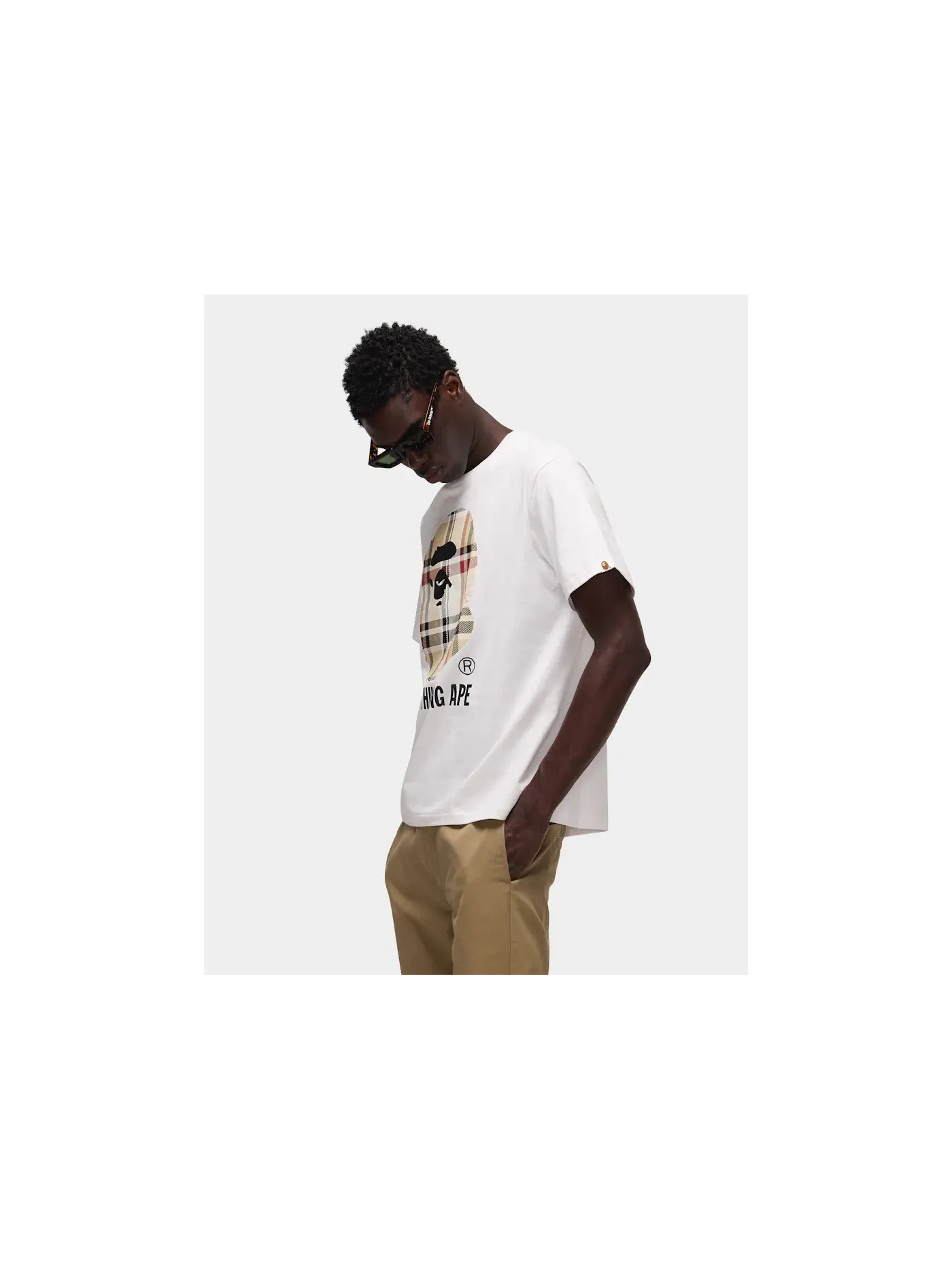 Мужская футболка с принтом A Bathing Ape Check by Bathing Tee BAPE — изображение 3 из 5, белый/бежевый