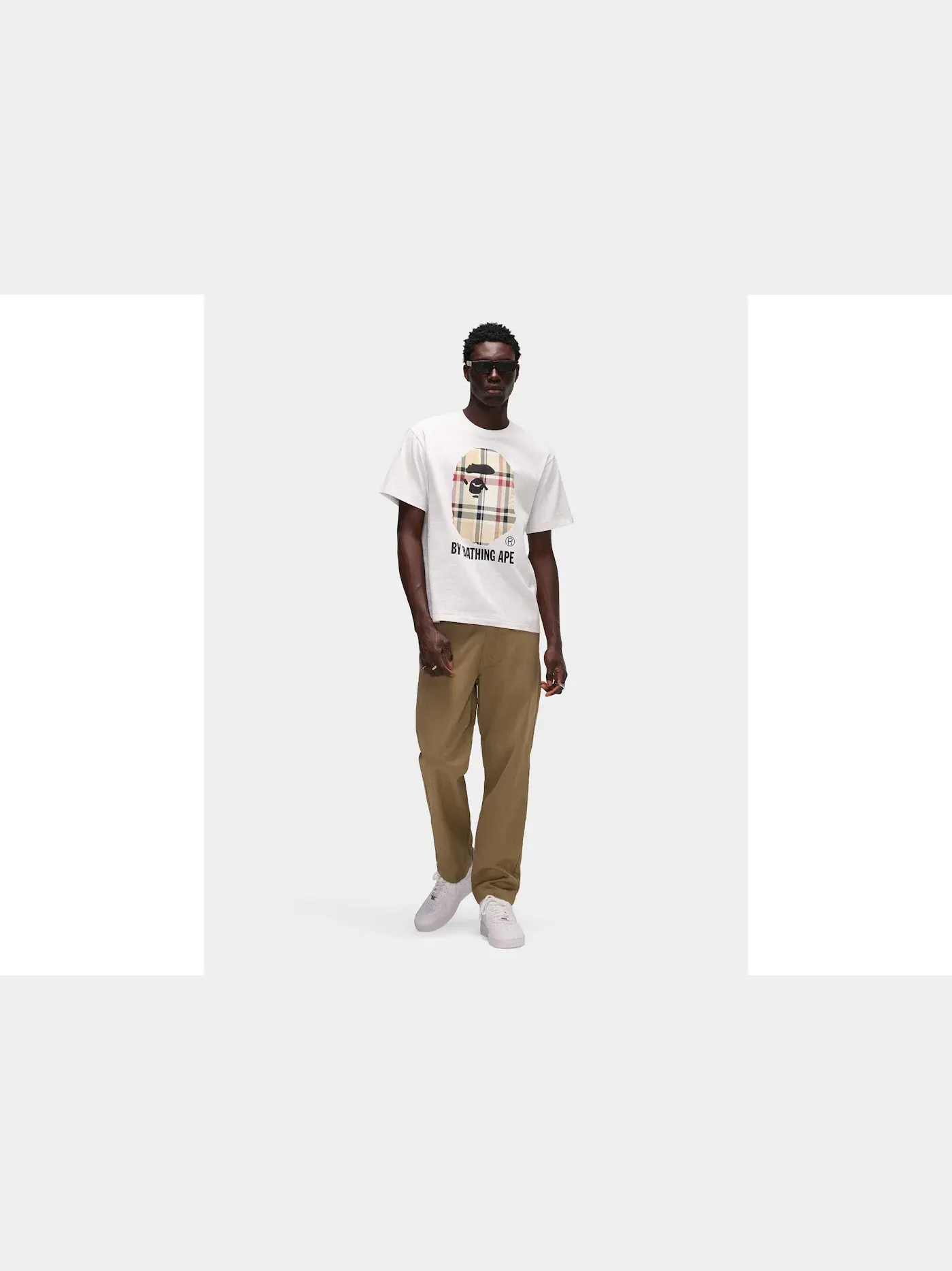 Мужская футболка с принтом A Bathing Ape Check by Bathing Tee BAPE — изображение 5 из 5, белый/бежевый