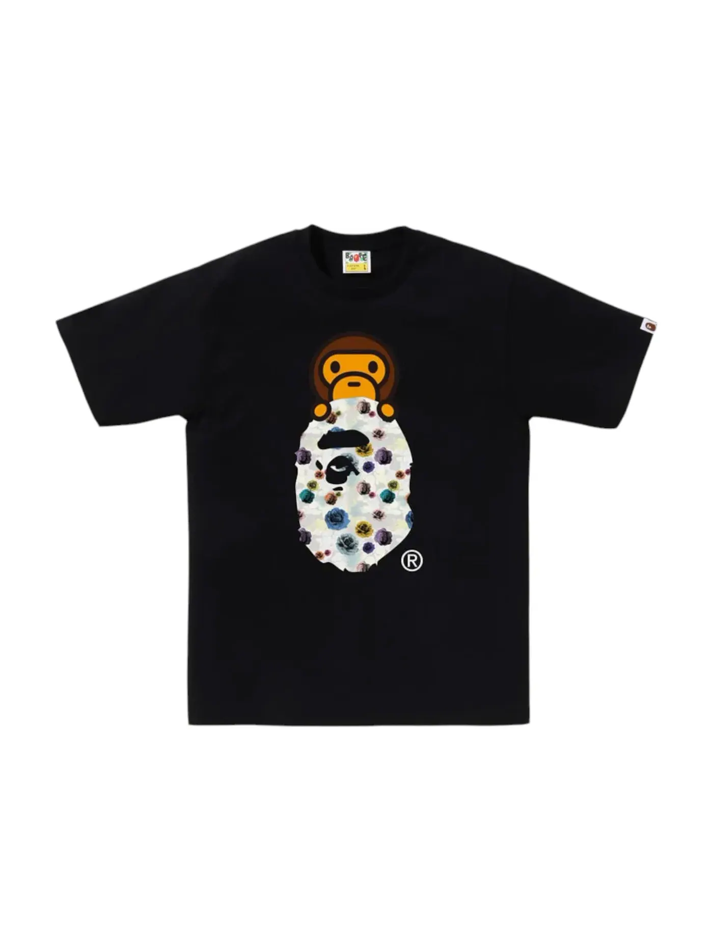 Мужская футболка с принтом BAPE A Bathing Ape Floral Camo Milo On Ape Head Tee — изображение 1 из 1, черный