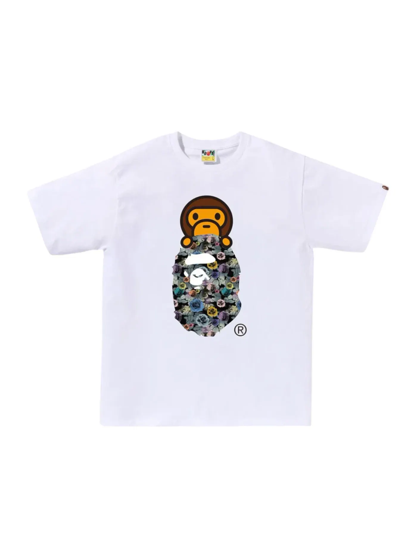 Мужская футболка с принтом Floral Camo Milo On Ape Head BAPE — изображение 1 из 1, белый