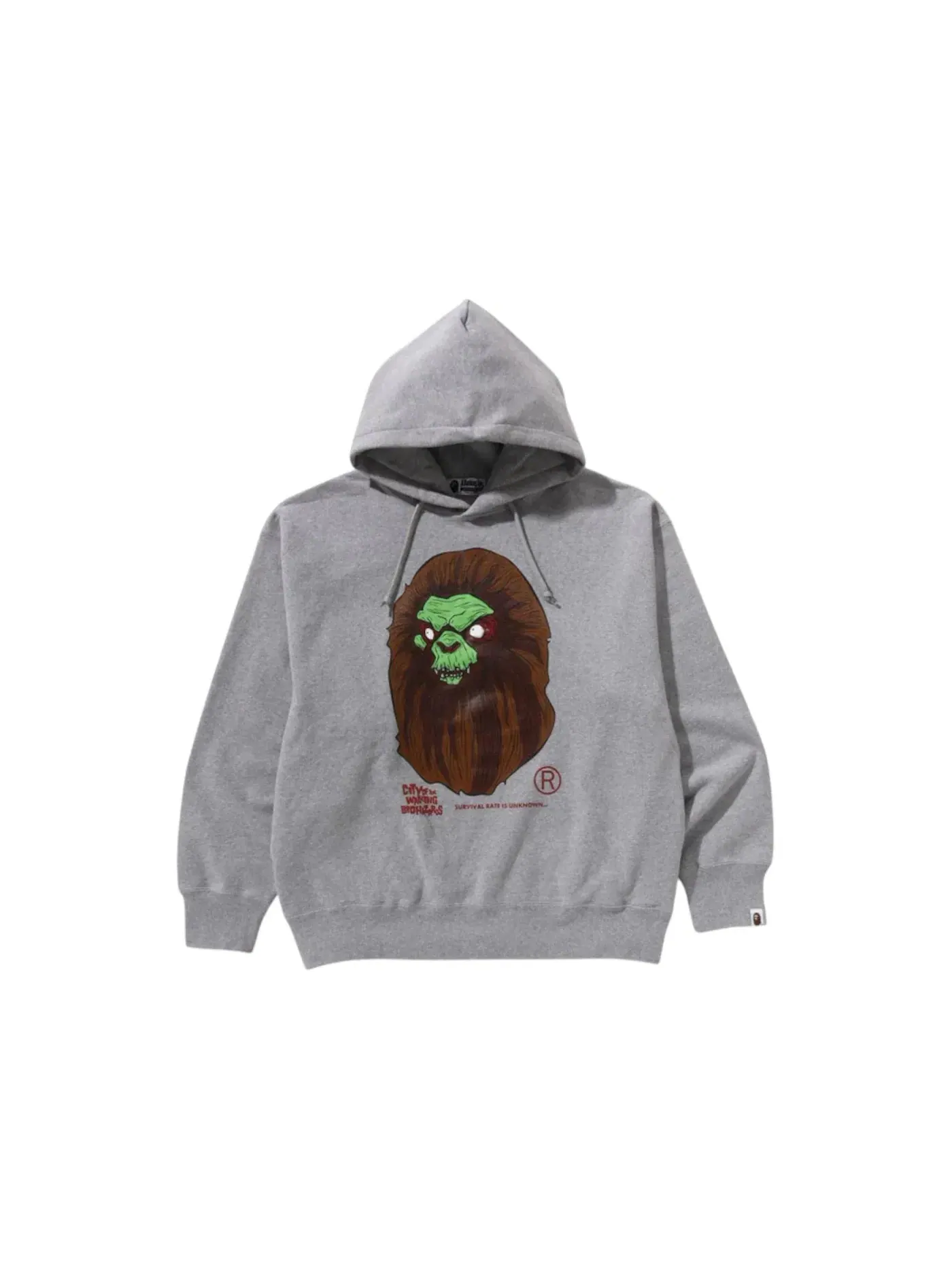 Мужской худи свободного кроя с принтом Horror Mad Face BAPE — изображение 1 из 1, серый