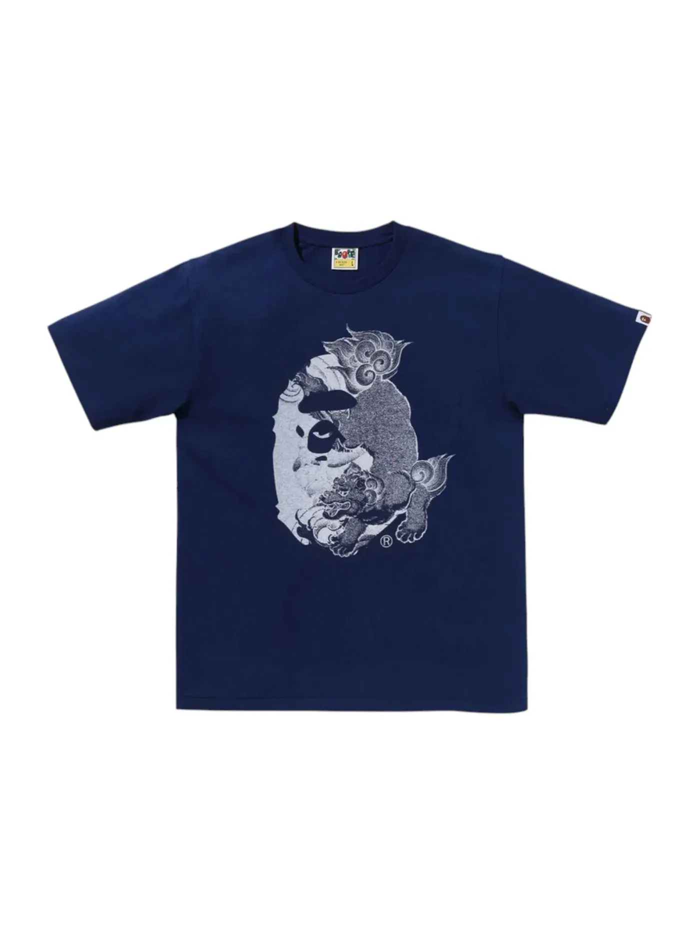 Мужская футболка с принтом BAPE A Bathing Ape Japanese Tattoo Big Ape Head Tee — изображение 1 из 1, темно-синий
