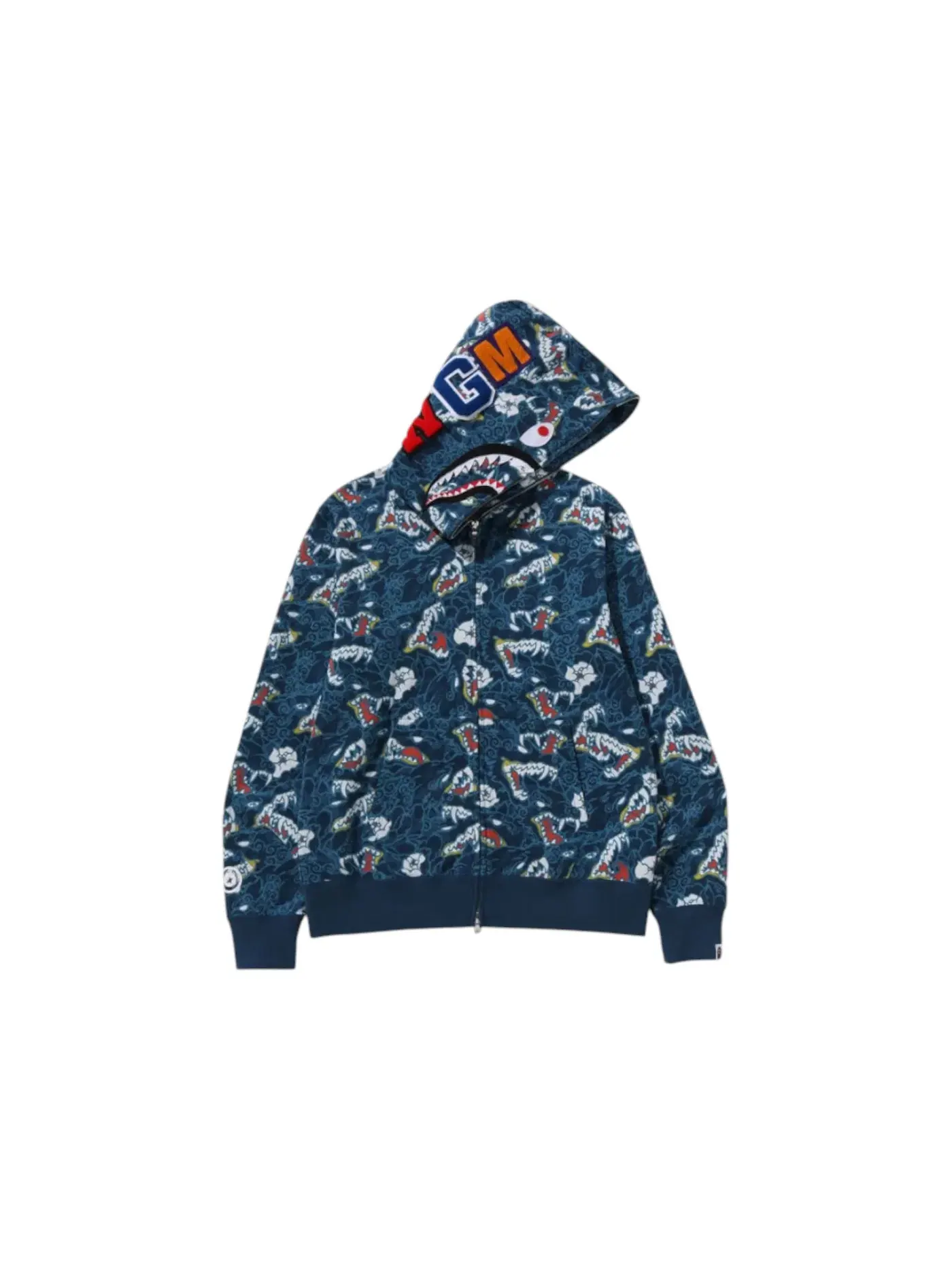 Мужская худи с принтом Shark Full Zip Hoodie BAPE — изображение 1 из 2, синий