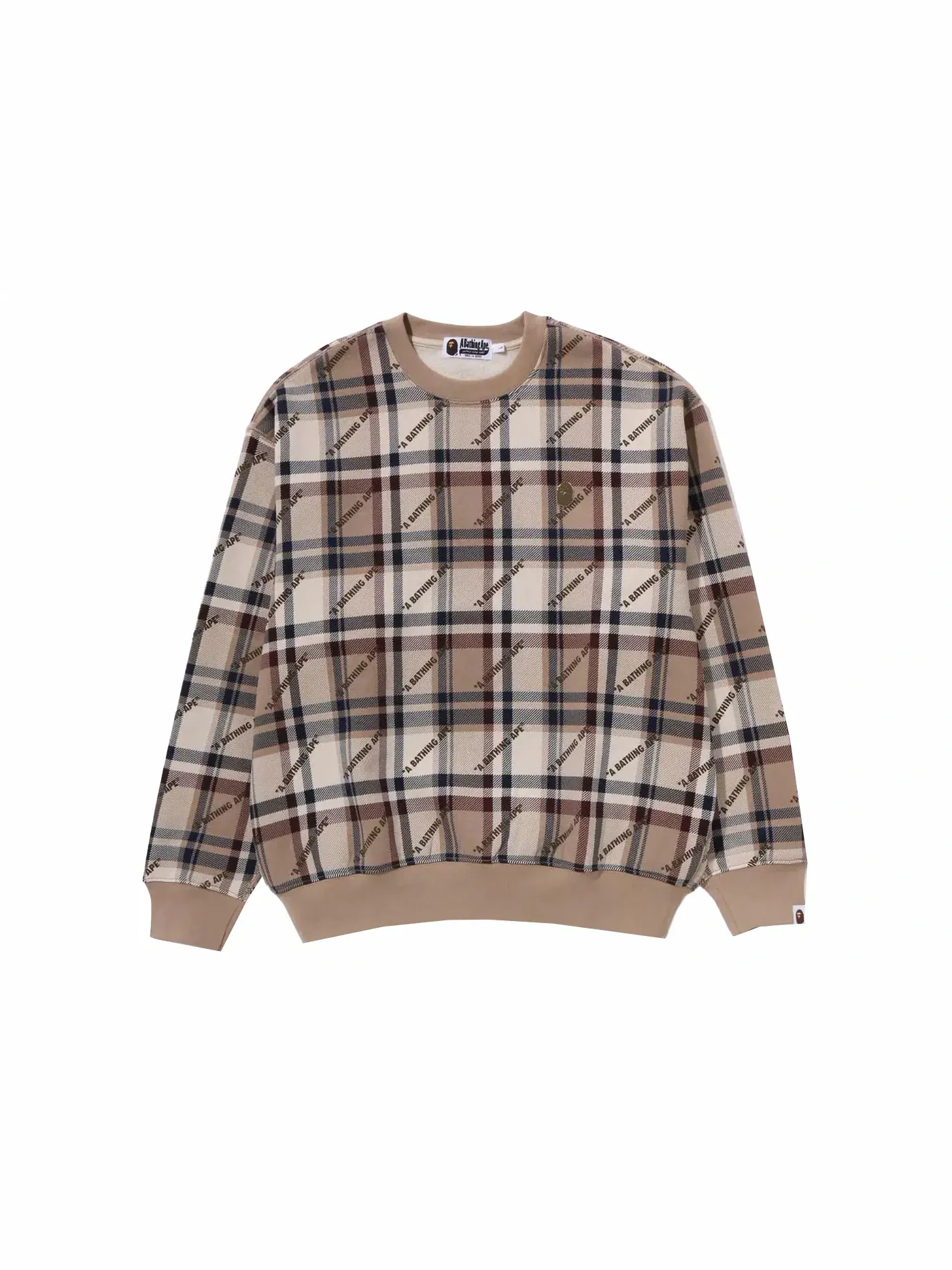 Мужской свитшот с принтом Logo Check Pattern BAPE — изображение 1 из 1, бежевый