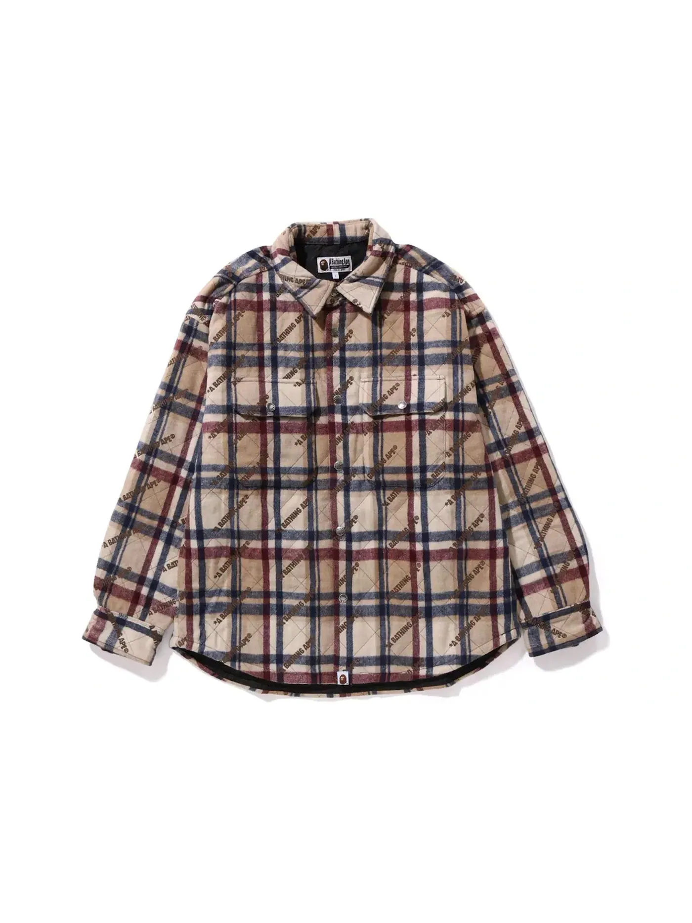 Мужская куртка-рубашка с принтом BAPE A Bathing Ape Logo Check Pattern Padded Flannel Shirt Jacket — изображение 1 из 2