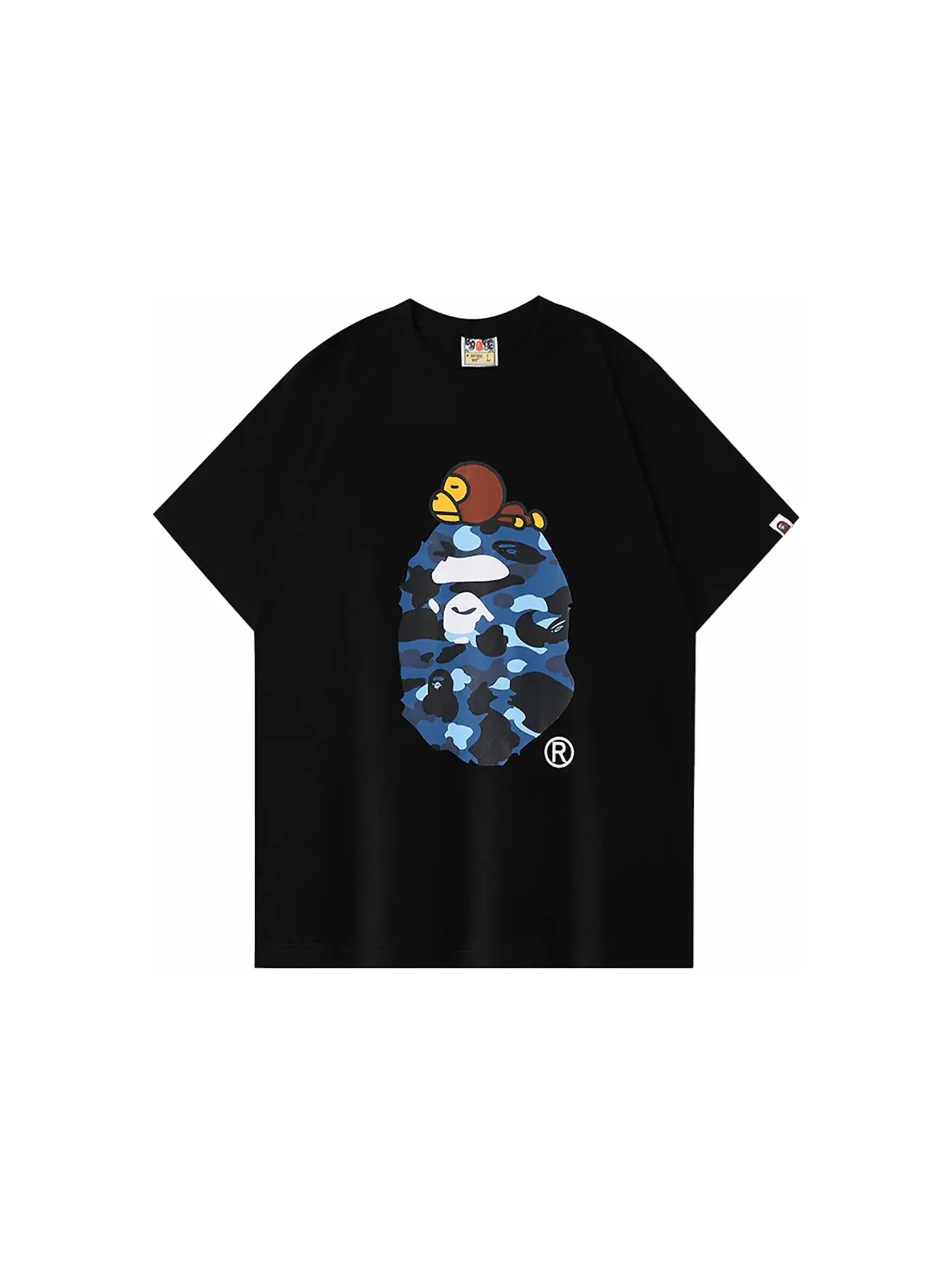 Мужская футболка с принтом BAPE A Bathing Ape Color Camo Milo On Big Ape Tee — изображение 1 из 1, черный/темно-синий