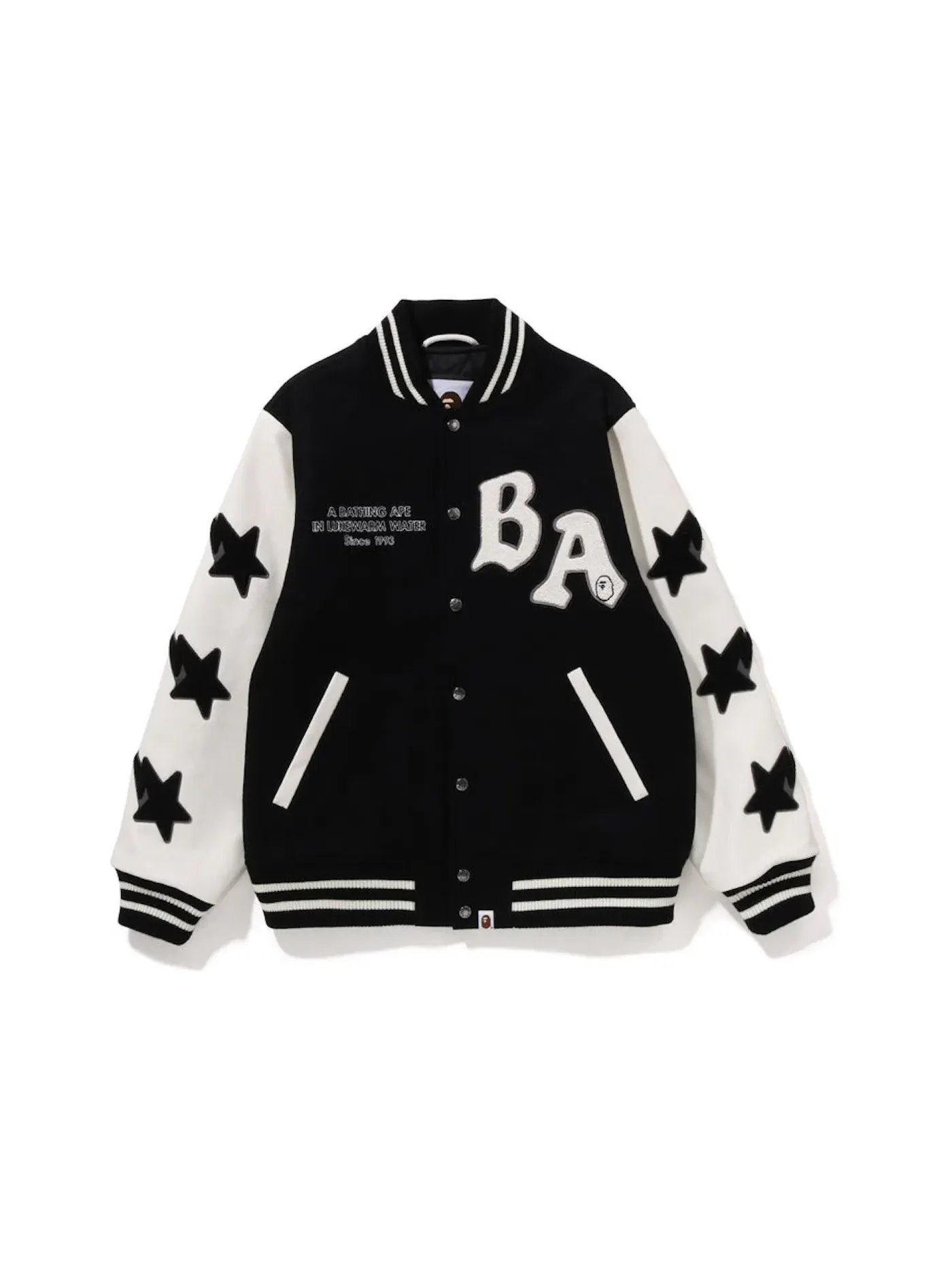 Мужская куртка-бомбер с принтом BAPE A Bathing Ape Relaxed Fit Varsity Jacket — изображение 1 из 2, черный