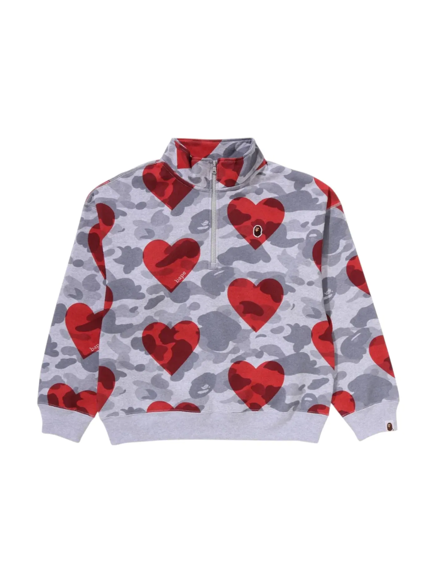 Женский полузастегнутый свитшот с принтом I Love BAPE BAPE — изображение 1 из 2, серый