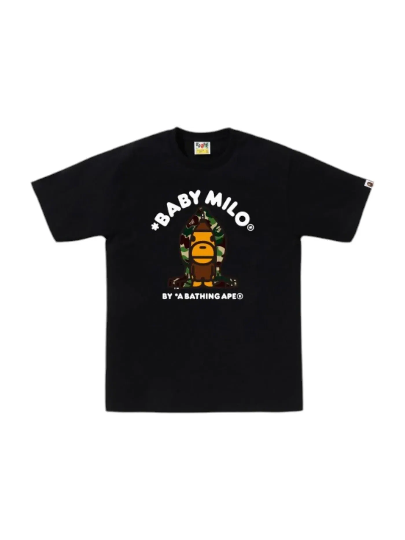 Мужская футболка с принтом BAPE ABC Army Green Camo Baby Milo Hoodie Tee — изображение 1 из 1, черный