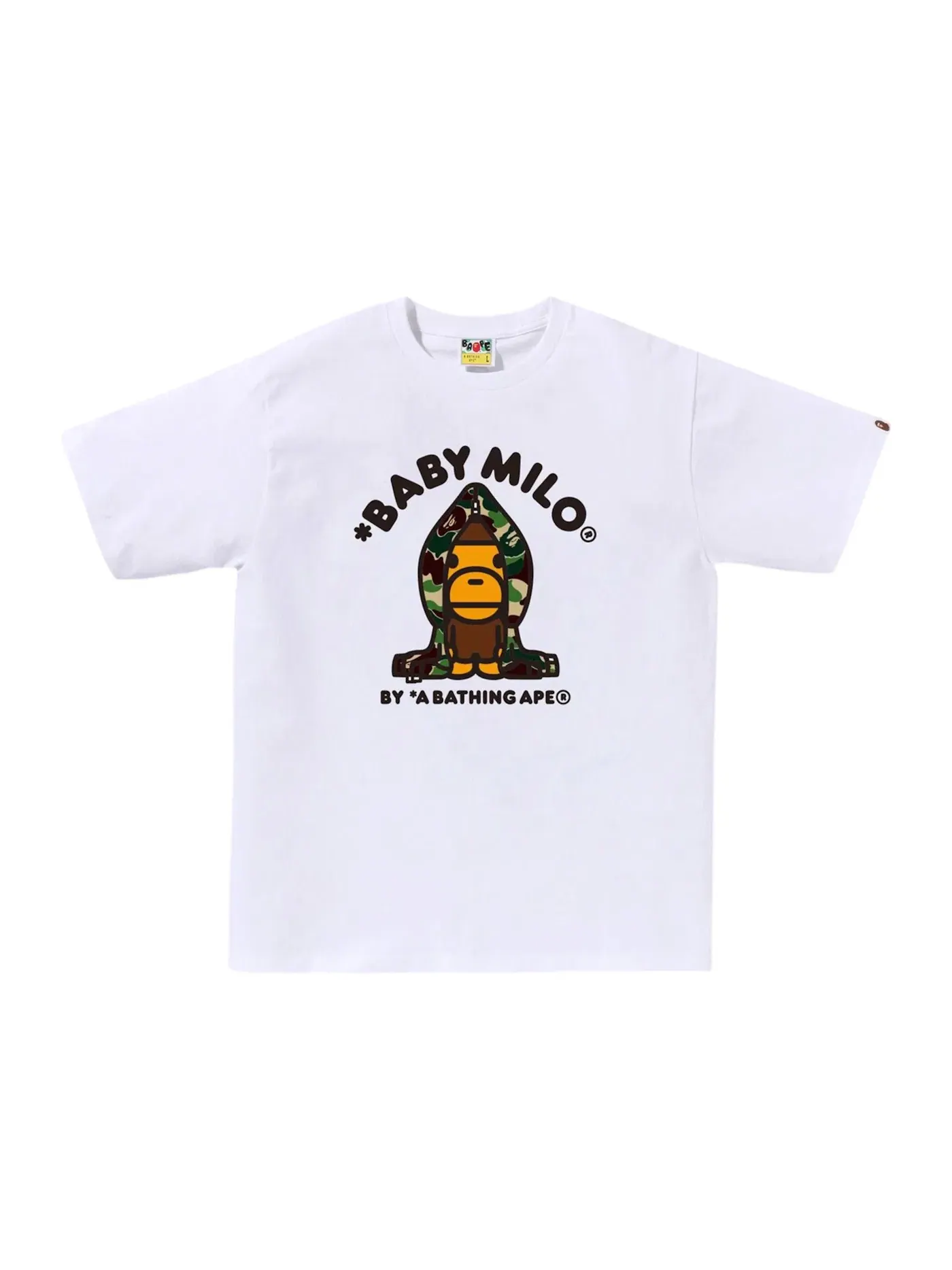 Мужская футболка с принтом BAPE ABC Army Green Camo Baby Milo Hoodie Tee — изображение 1 из 1, белый
