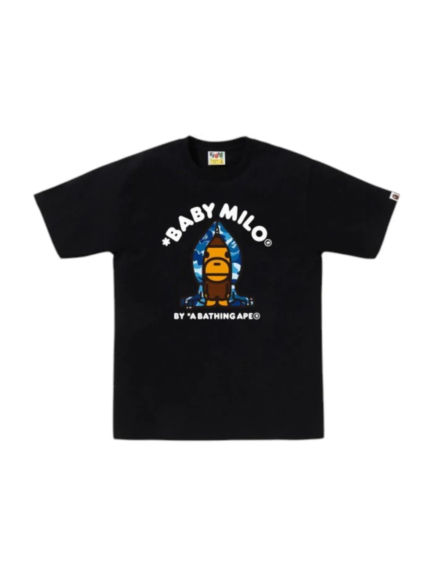 Мужская футболка с принтом BAPE ABC Blue Camo Baby Milo Hoodie Tee — изображение 1 из 1, черный