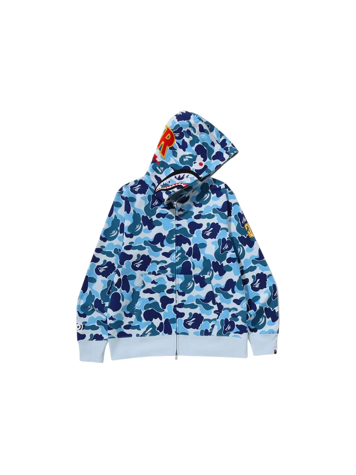 Мужская худи с камуфляжным принтом BAPE ABC Camo 2nd Shark Full Zip Hoodie — изображение 1 из 1, синий